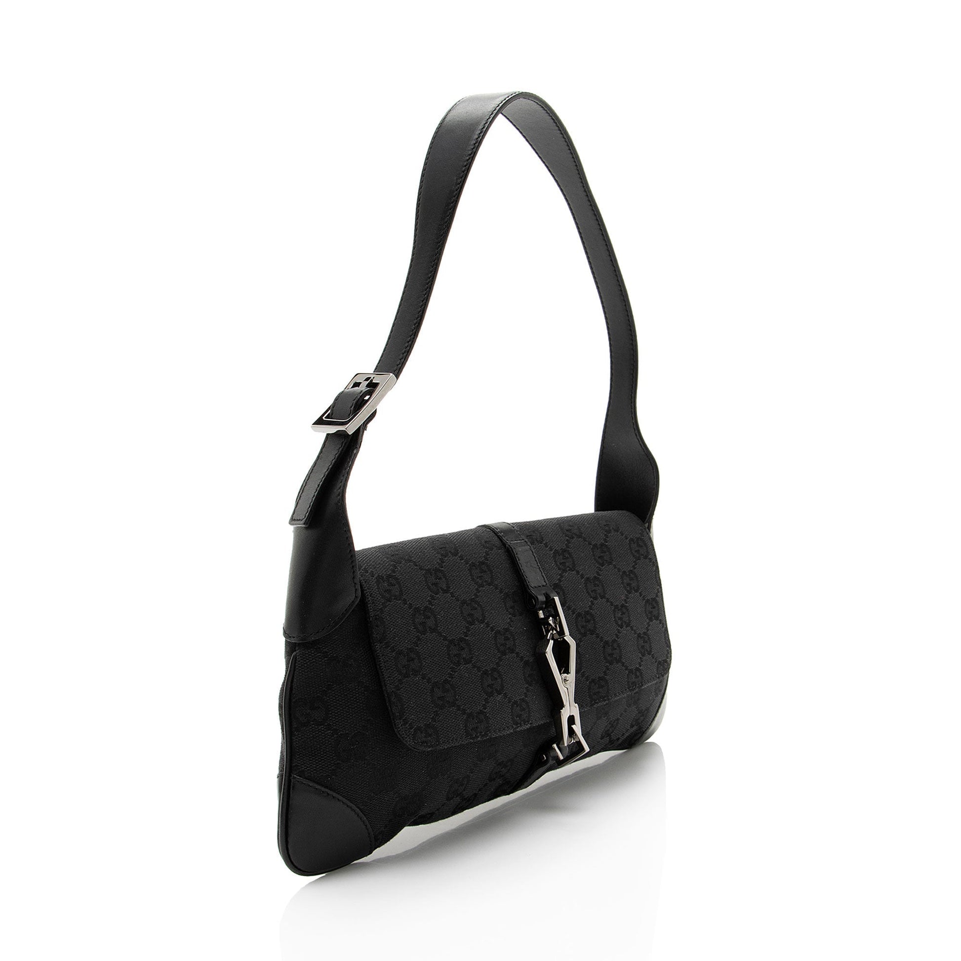Gucci GG Jackie SHF-e6LKFX Leather Canvas Black Small Shoulder Bag