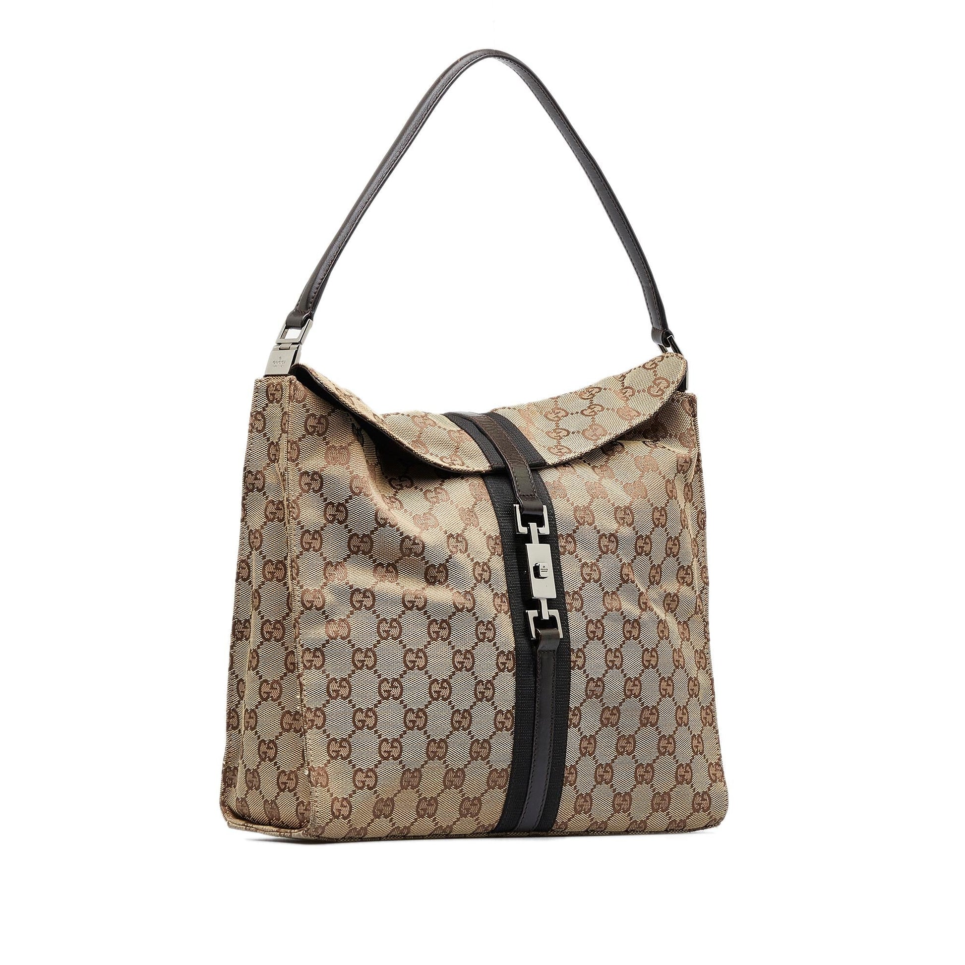 Gucci GG Jackie SHG-jpJDUK Canvas Calf Brown Tote Bag