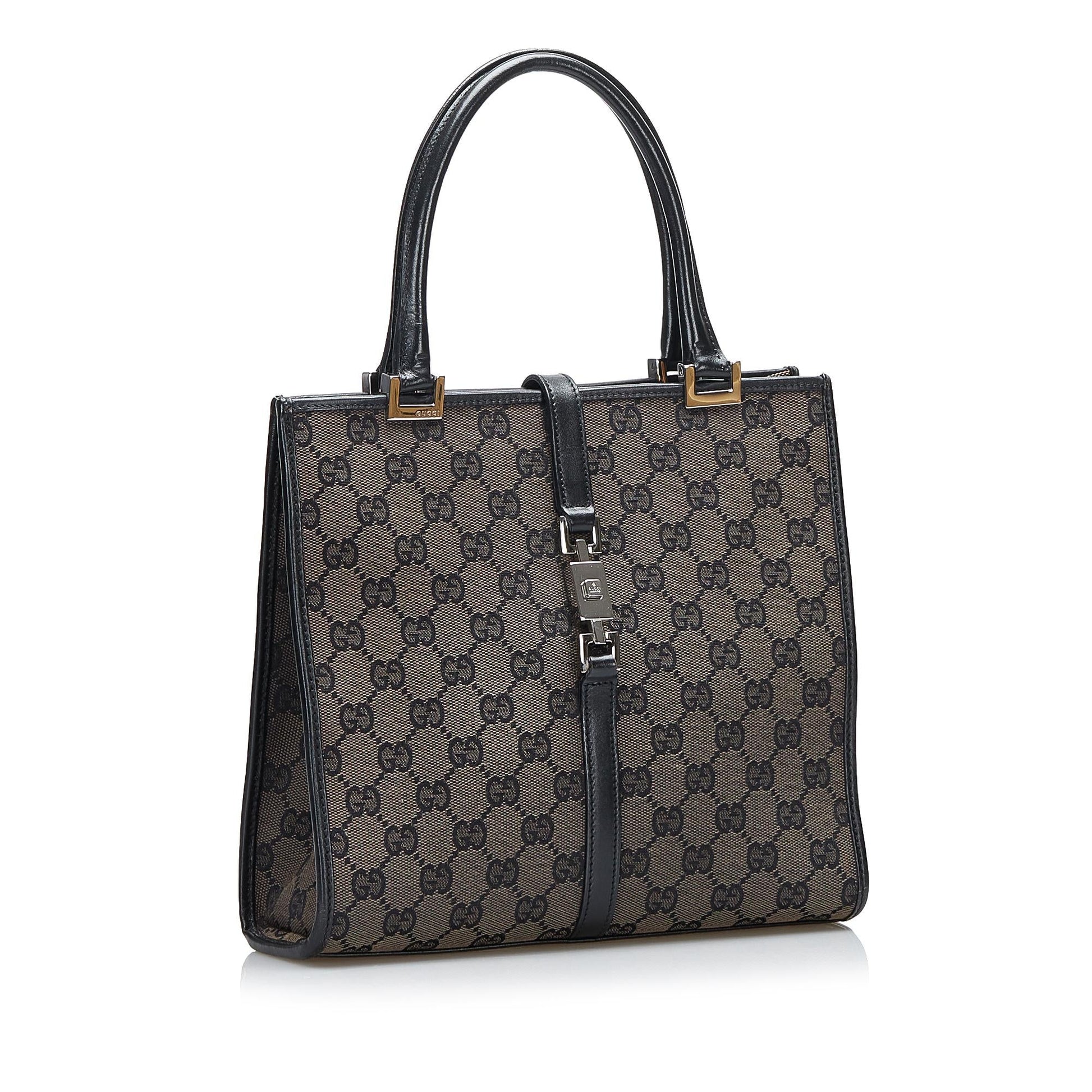 Gucci GG Jackie SHG-OLesWp Canvas Grey Satchel Bag