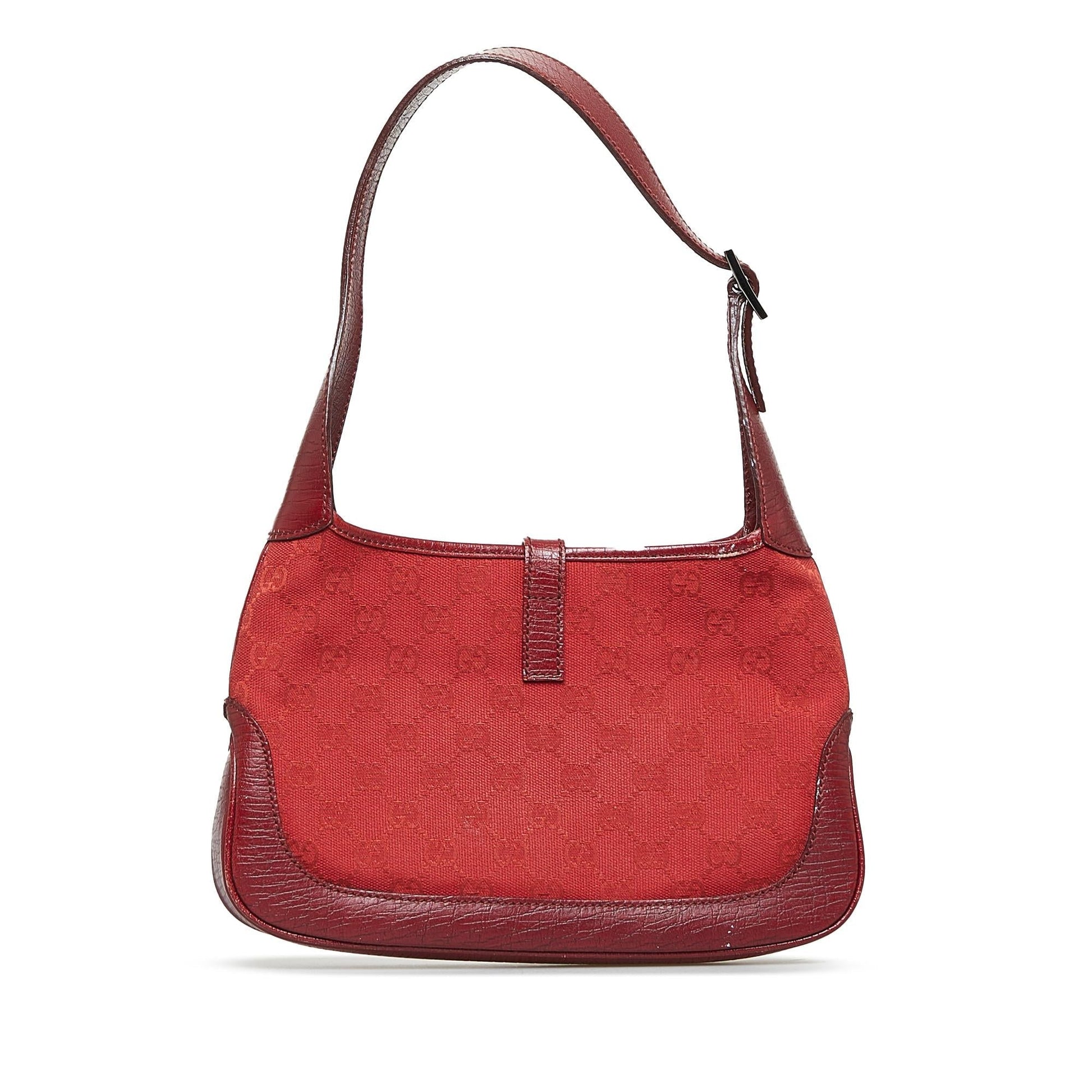 Gucci GG Jackie SHG-ydxlp7 Canvas Calf Red Shoulder Bag