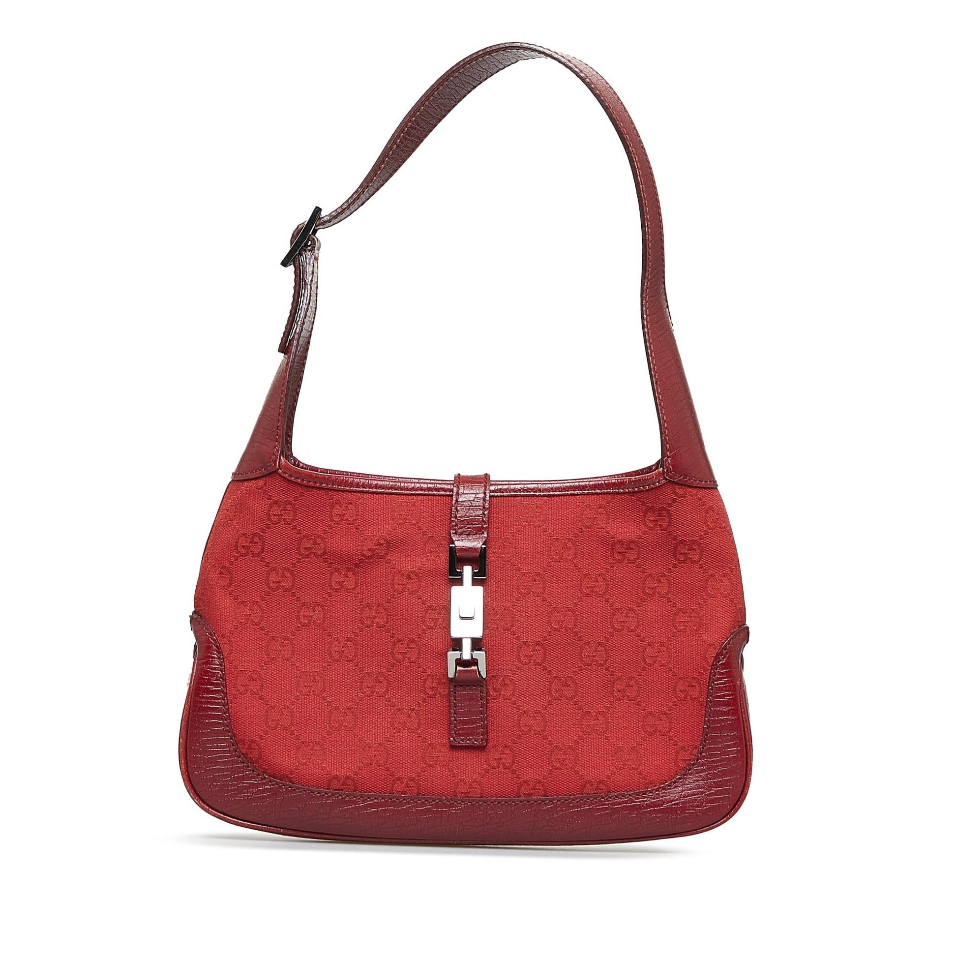 Gucci GG Jackie SHG-ydxlp7 Canvas Calf Red Shoulder Bag