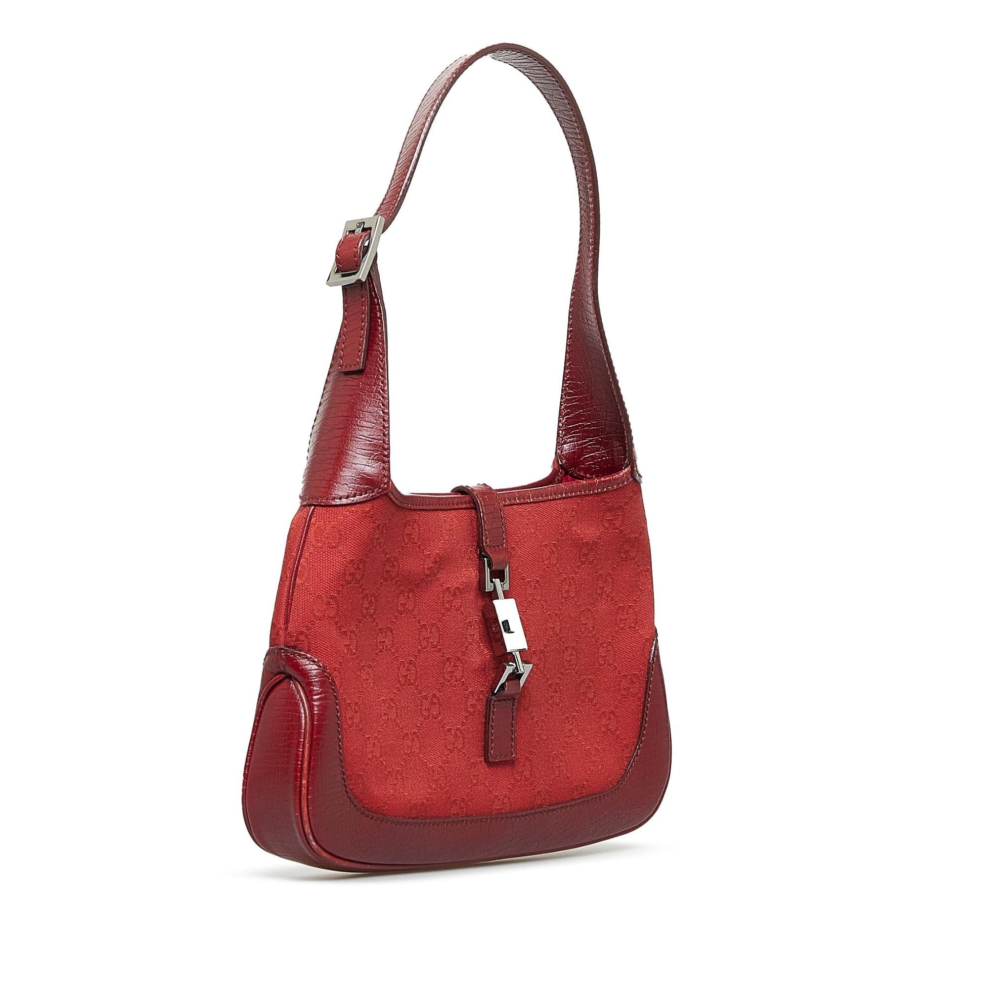 Gucci GG Jackie SHG-ydxlp7 Canvas Calf Red Shoulder Bag