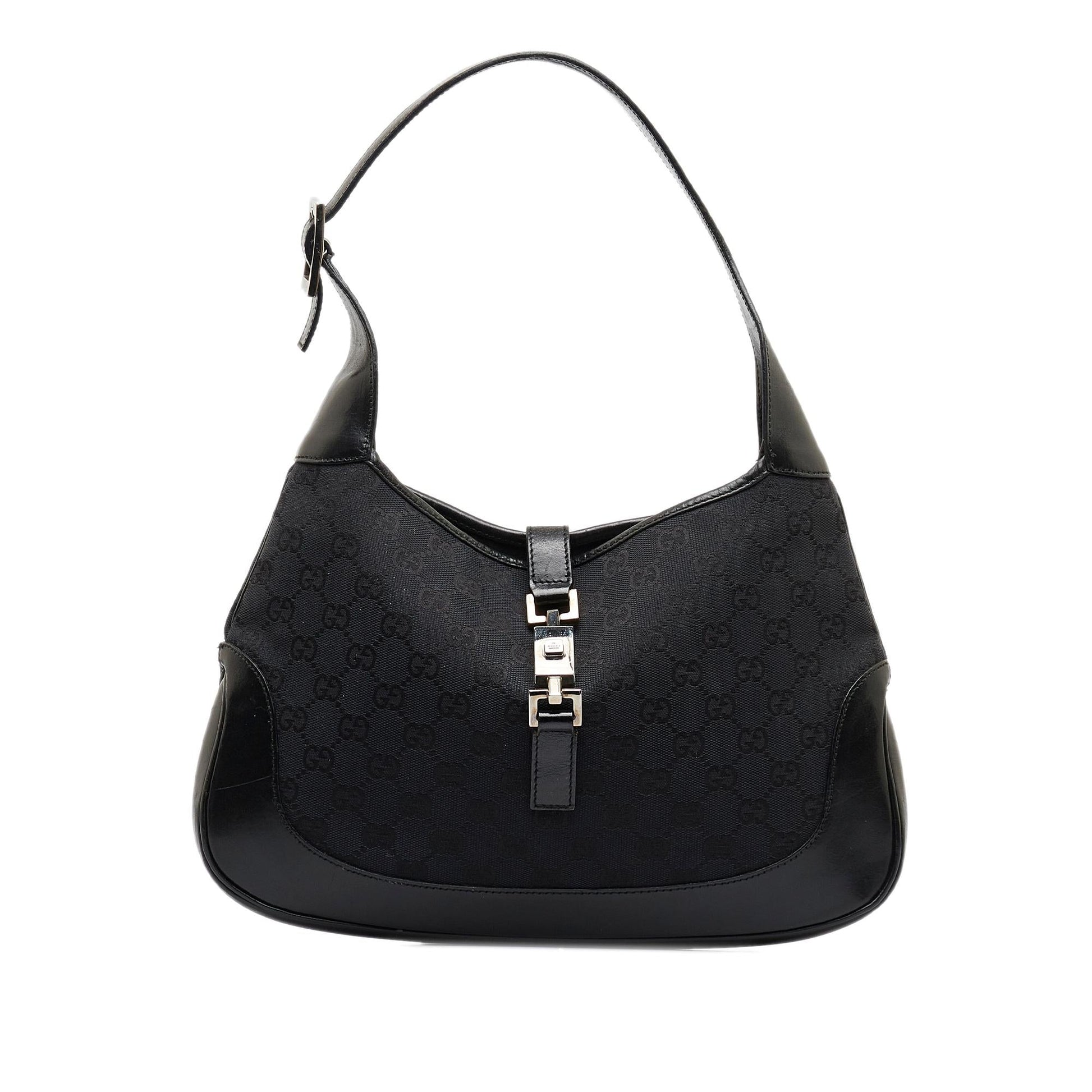 Gucci GG Jackie SHG-OHiky9 Canvas Calf Black Shoulder Bag