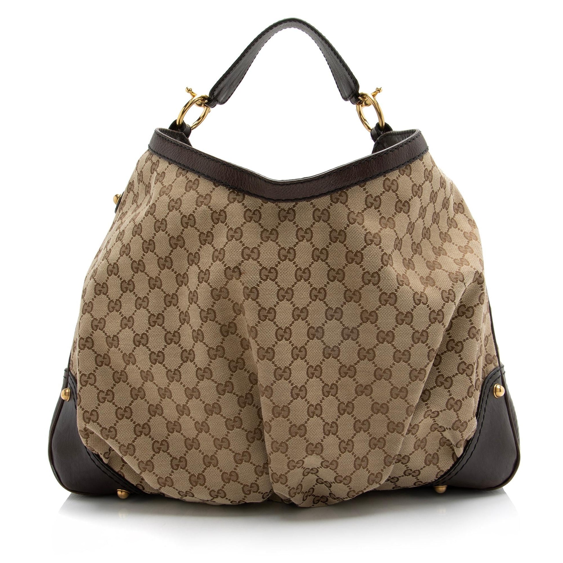 Gucci GG Jockey SHF Leather Canvas Brown Beige Shoulder Bag Hobo Shf