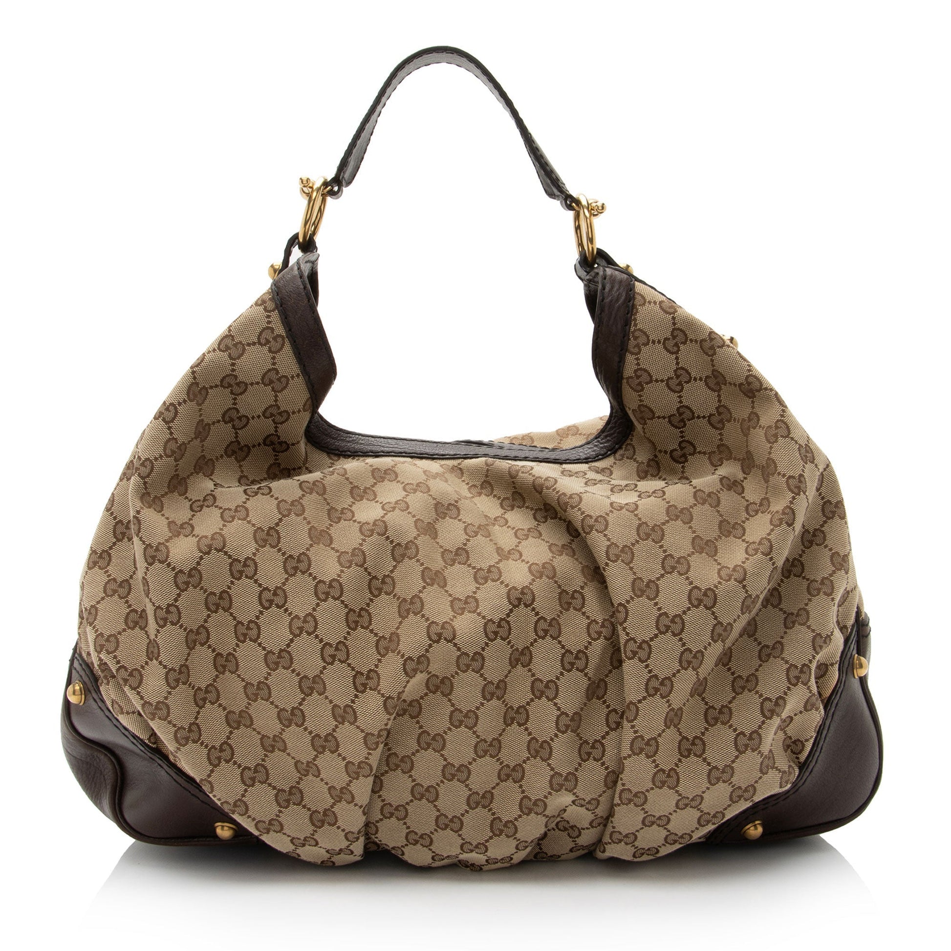 Gucci GG Jockey SHF-boog0J Leather Canvas Brown Beige Shoulder Bag