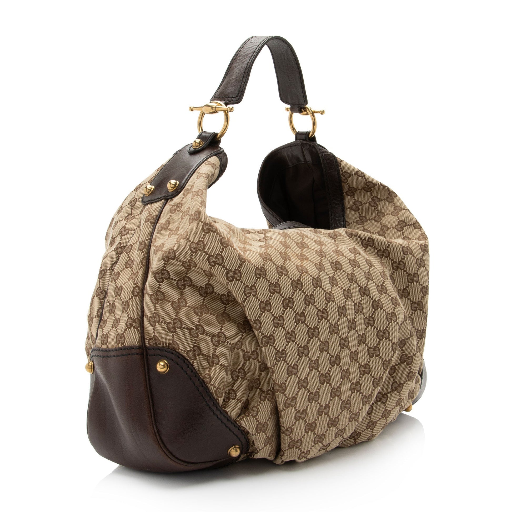 Gucci GG Jockey SHF-boog0J Leather Canvas Brown Beige Shoulder Bag
