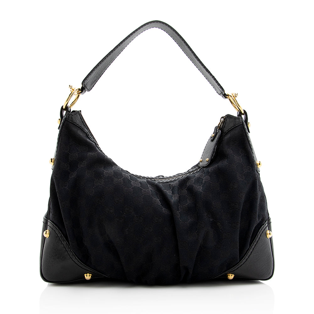 Gucci GG Jockey SHF Leather Canvas Black Medium Shoulder Bag