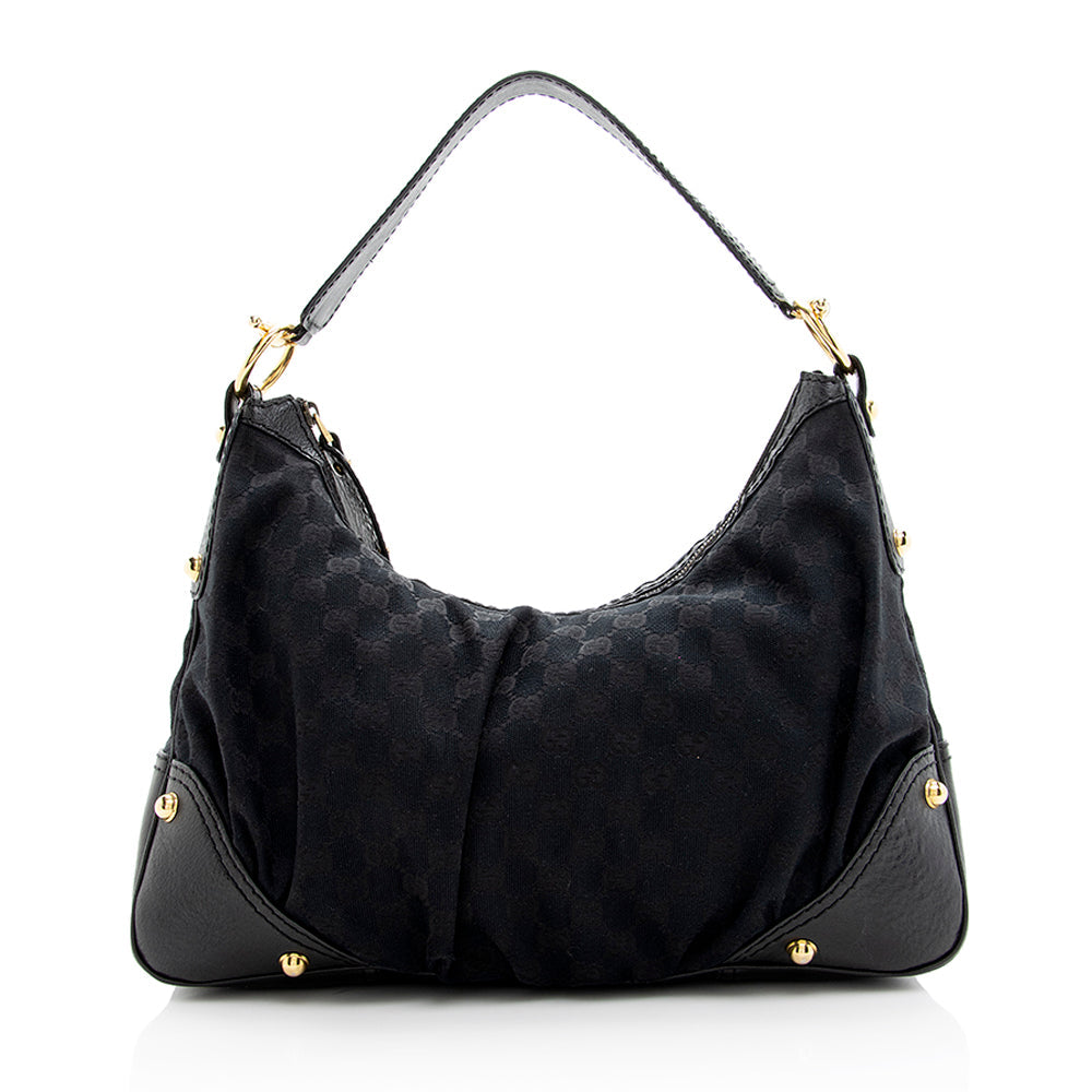 Gucci GG Jockey SHF Leather Canvas Black Medium Shoulder Bag
