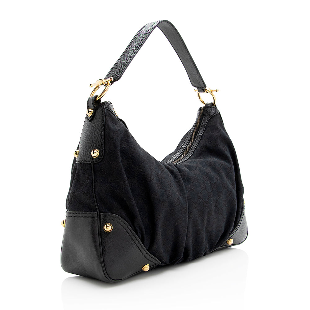 Gucci GG Jockey SHF Leather Canvas Black Medium Shoulder Bag