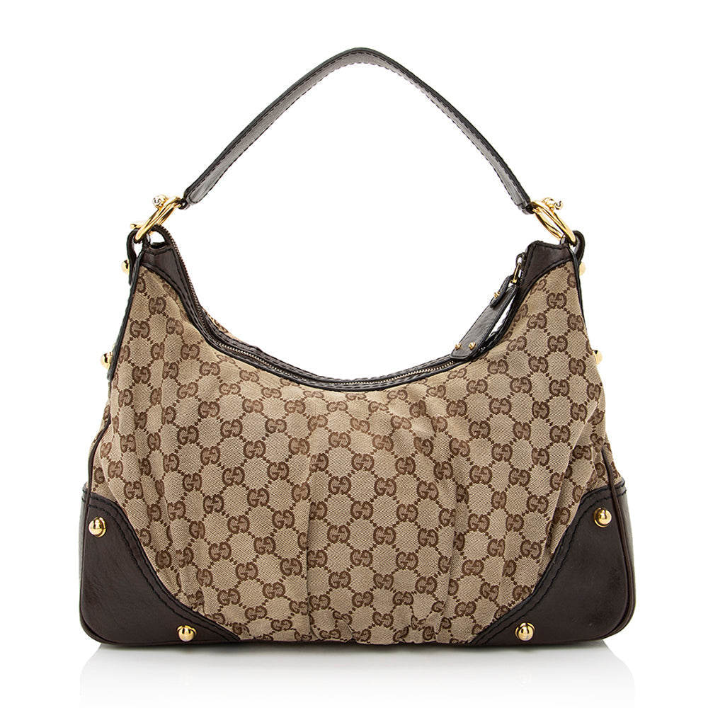 Gucci GG Jockey SHF Leather Canvas Brown Beige Shoulder Bag
