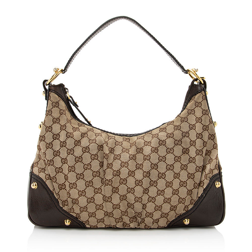 Gucci GG Jockey SHF Leather Canvas Brown Beige Shoulder Bag