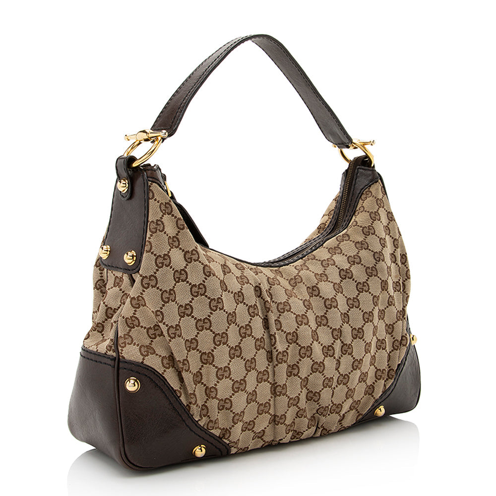 Gucci GG Jockey SHF Leather Canvas Brown Beige Shoulder Bag