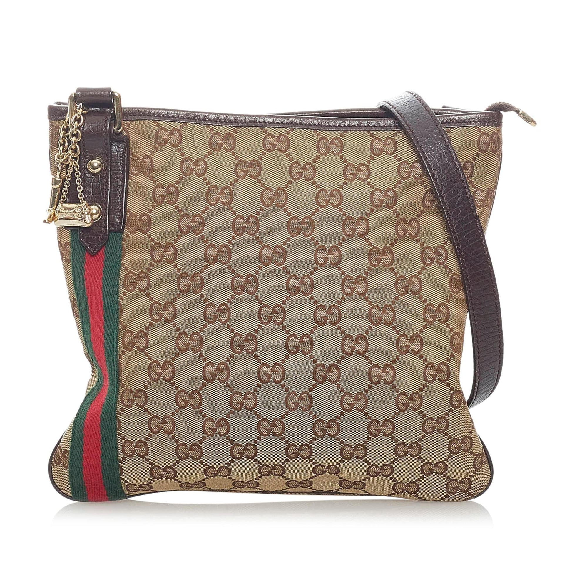Gucci GG Jolicoeur SHG Canvas Calf Brown Crossbody Bag Bag Shg