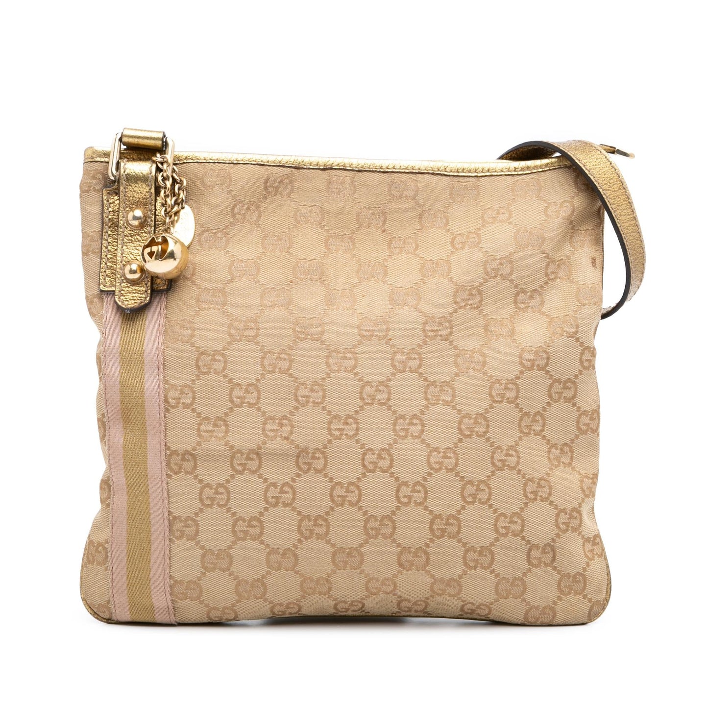 Gucci GG Jolicoeur Canvas Calf Brown Gold Crossbody Bag