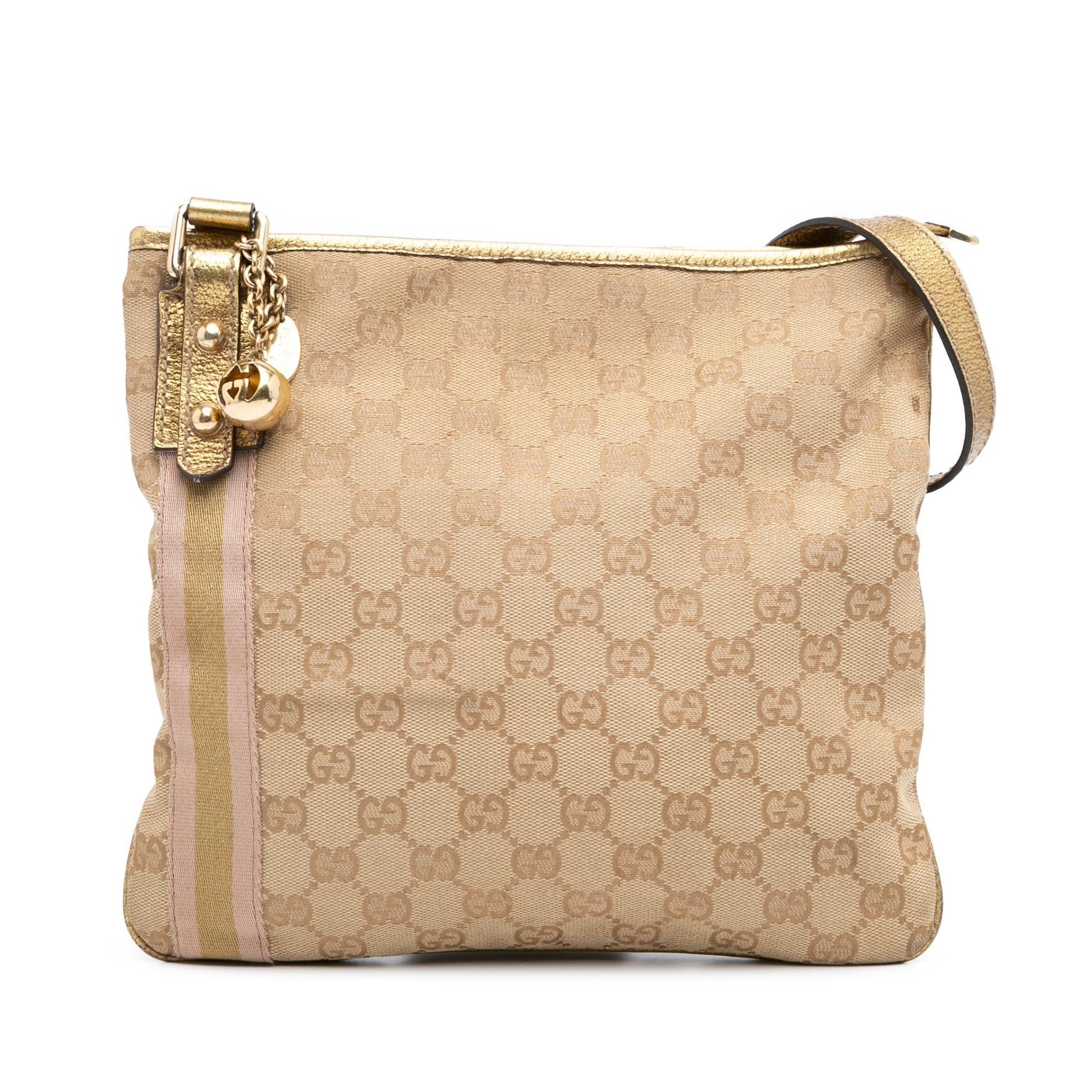 Gucci GG Jolicoeur Canvas Calf Brown Gold Crossbody Bag