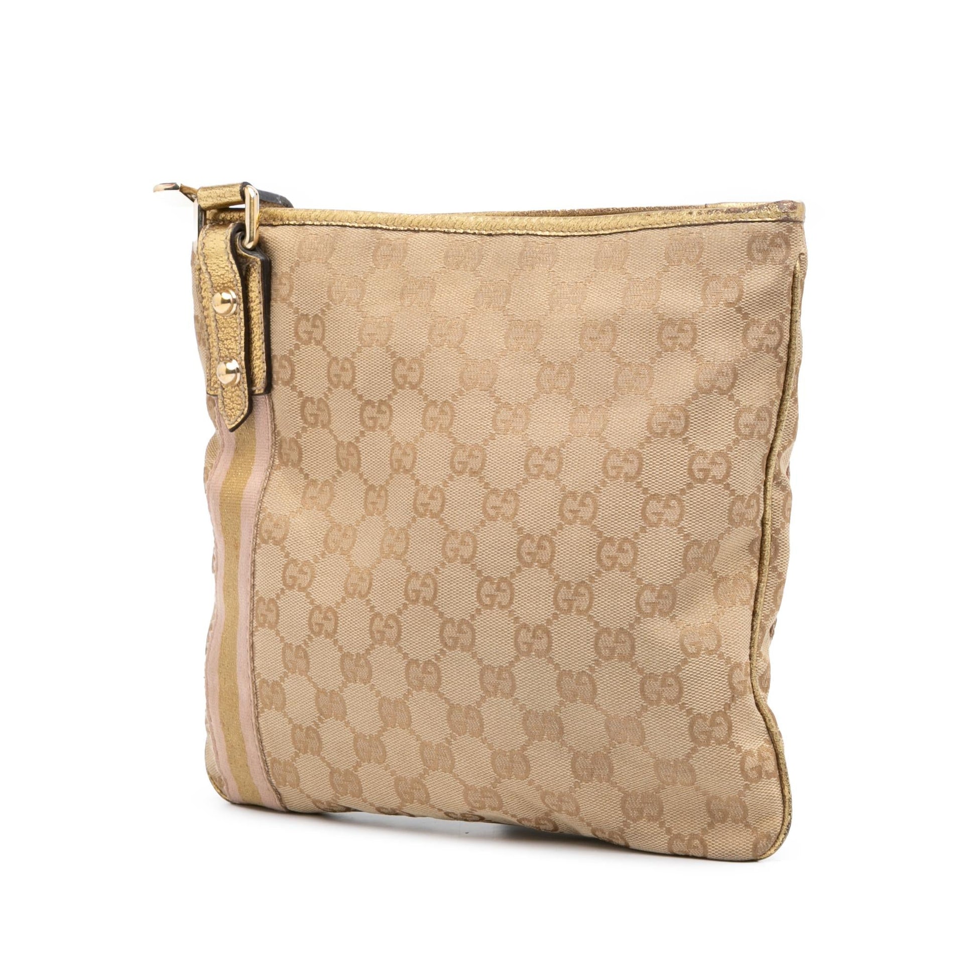 Gucci GG Jolicoeur Canvas Calf Brown Gold Crossbody Bag