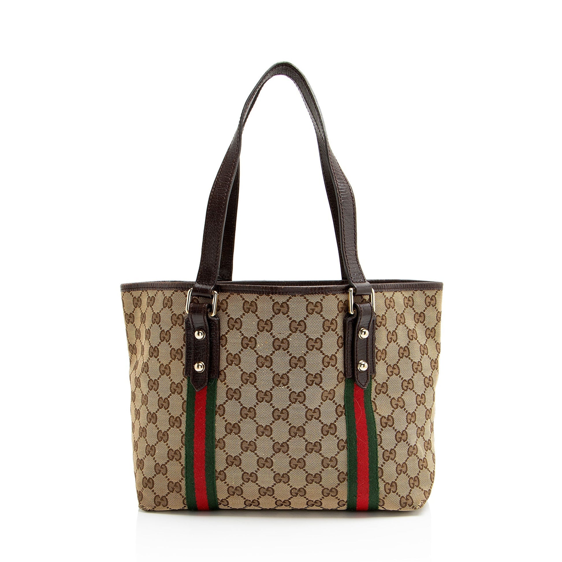 Gucci GG Jolicoeur Leather Canvas Nylon Brown Tote Bag