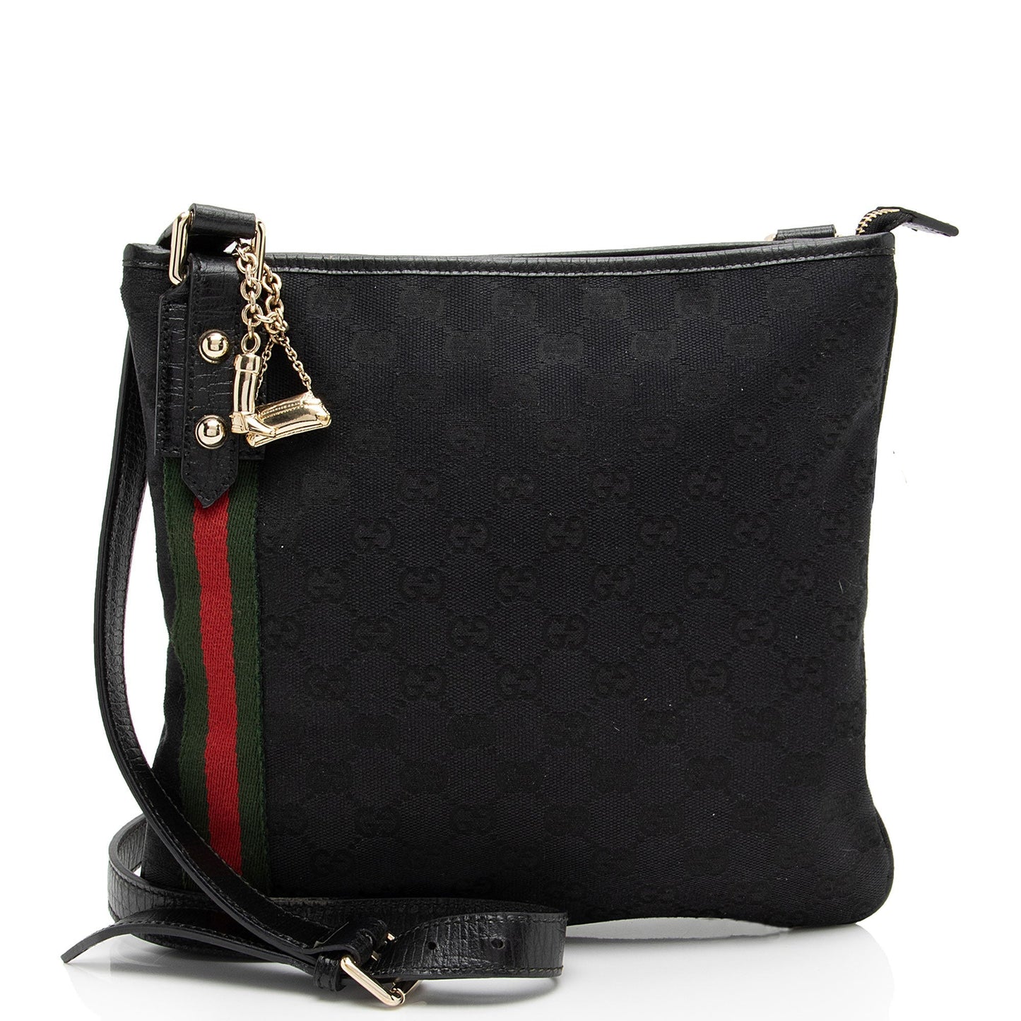 Gucci GG Jolicoeur Messenger SHF-mgQylD Leather Canvas Black Shoulder Bag