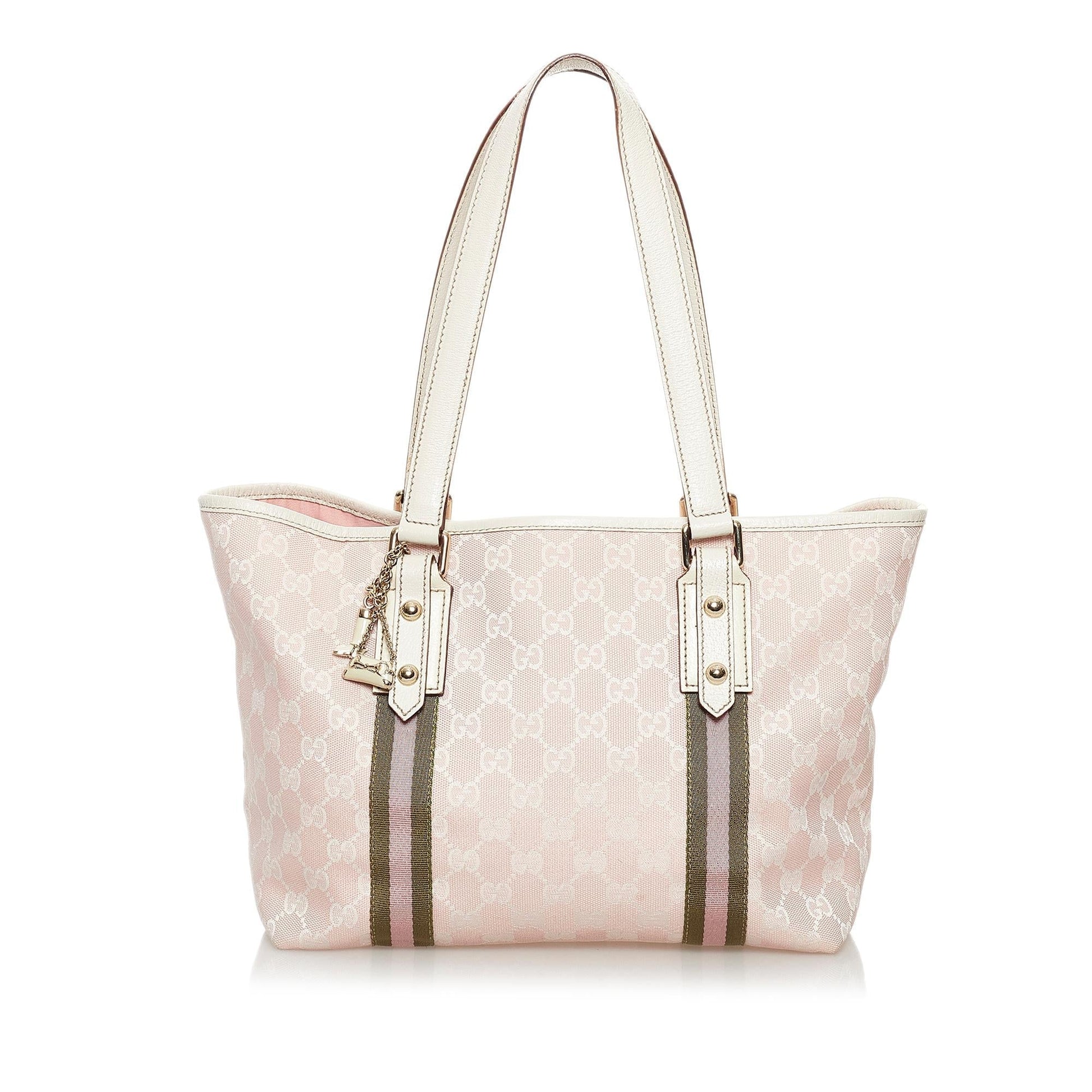 Gucci GG Jolicoeur SHG Canvas White Pink Tote Bag