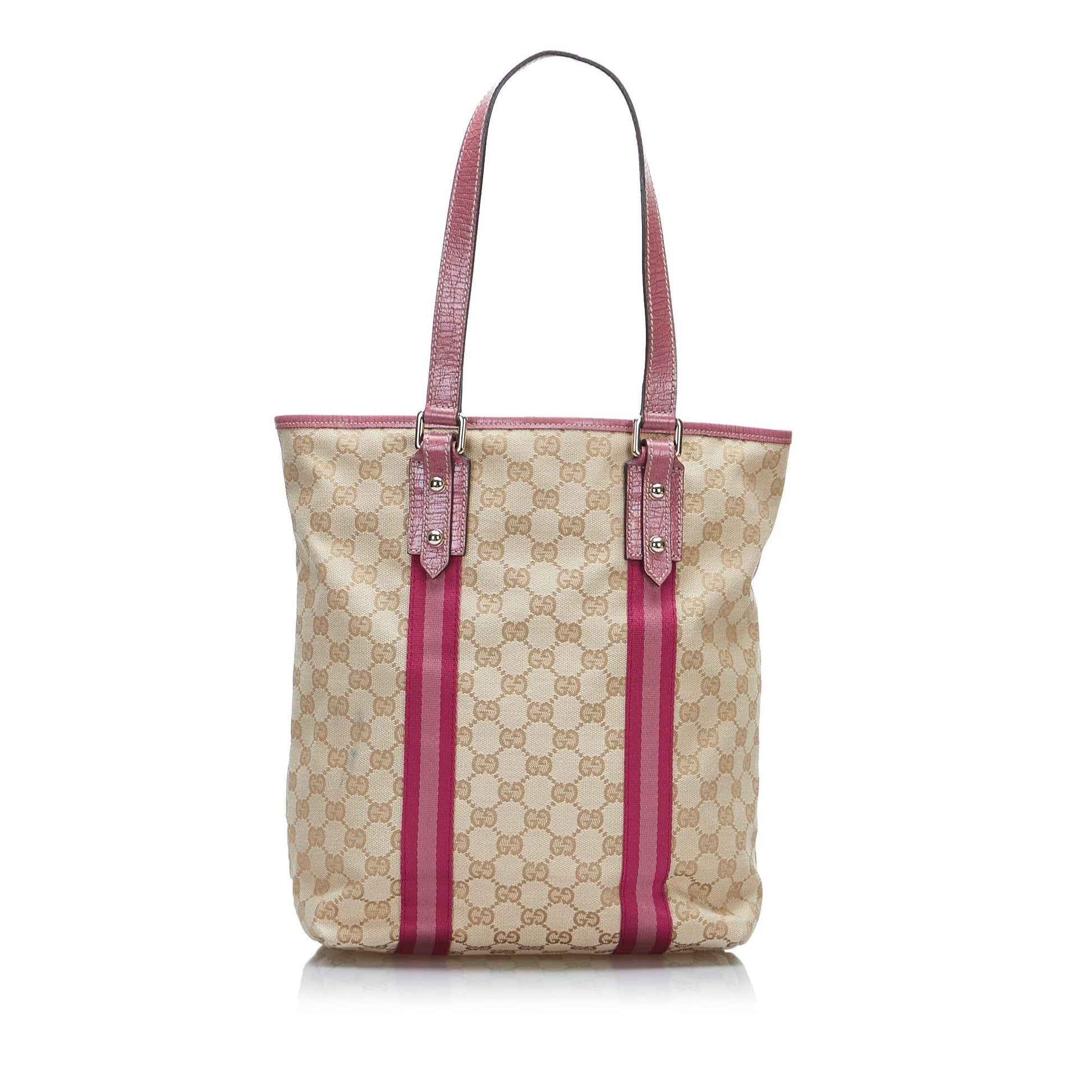 Gucci GG Jolicoeur SHG-5H7daB Canvas Calf Brown Pink Tote Bag