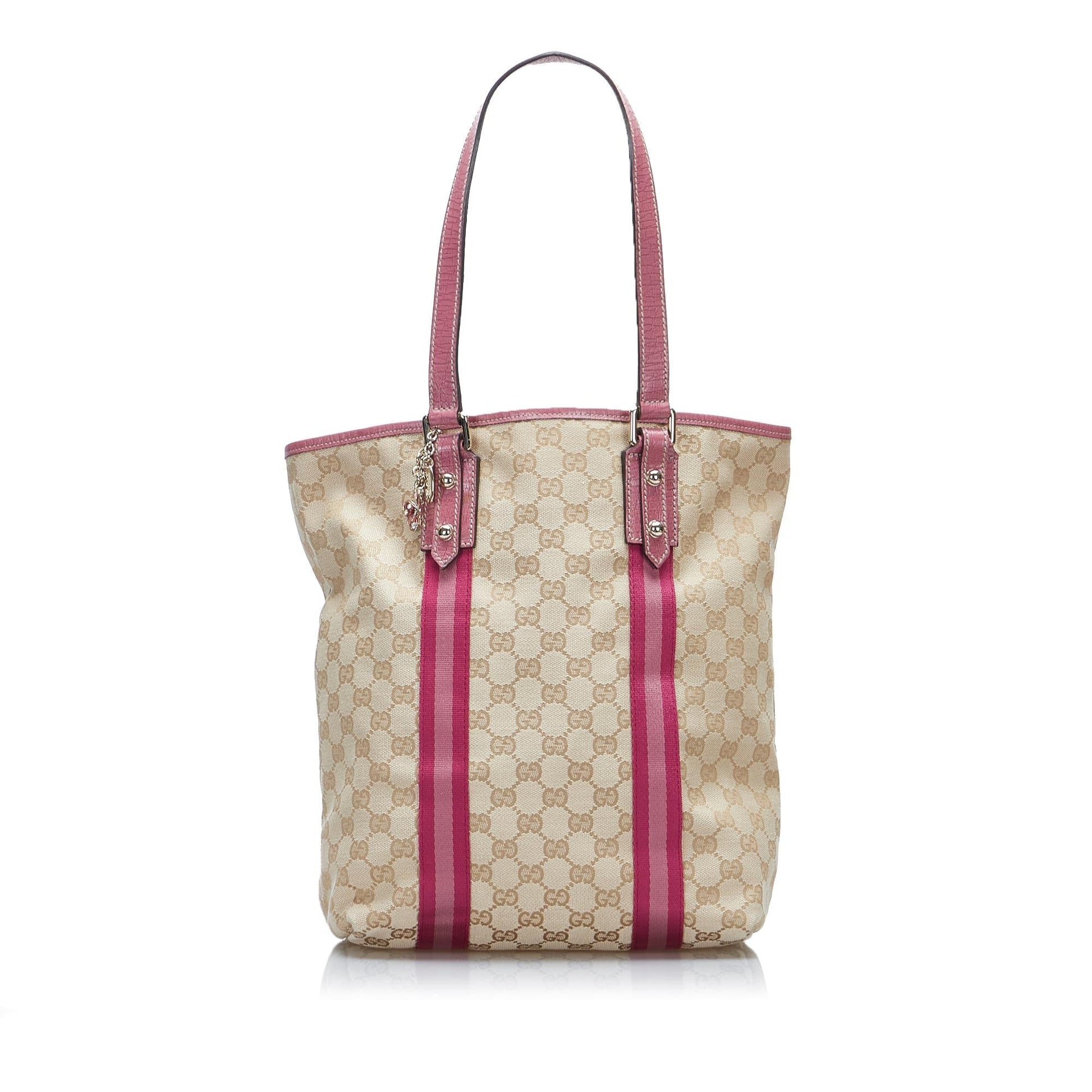 Gucci GG Jolicoeur SHG-5H7daB Canvas Calf Brown Pink Tote Bag