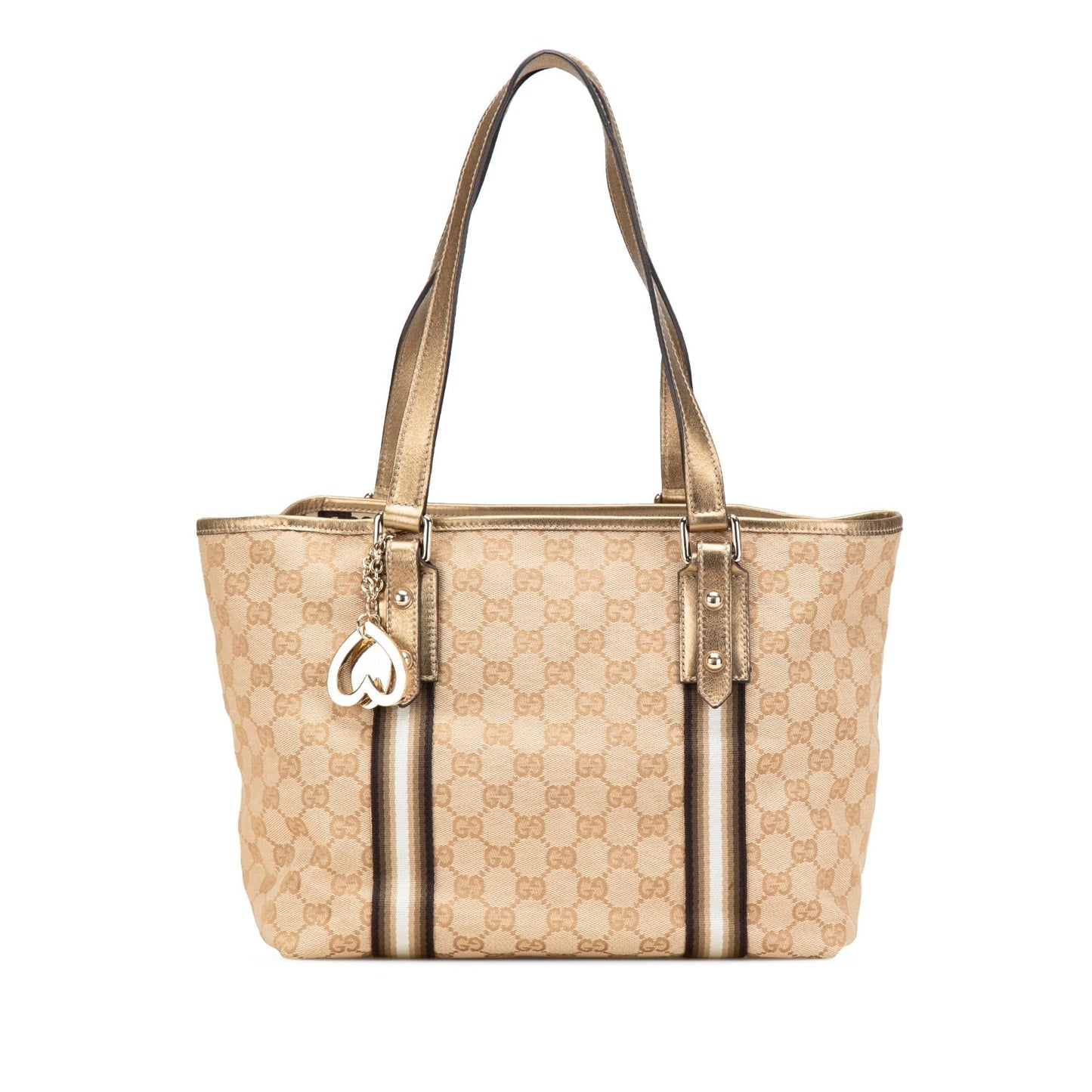 Gucci GG Jolicoeur Canvas Calf Brown Gold Tote Bag