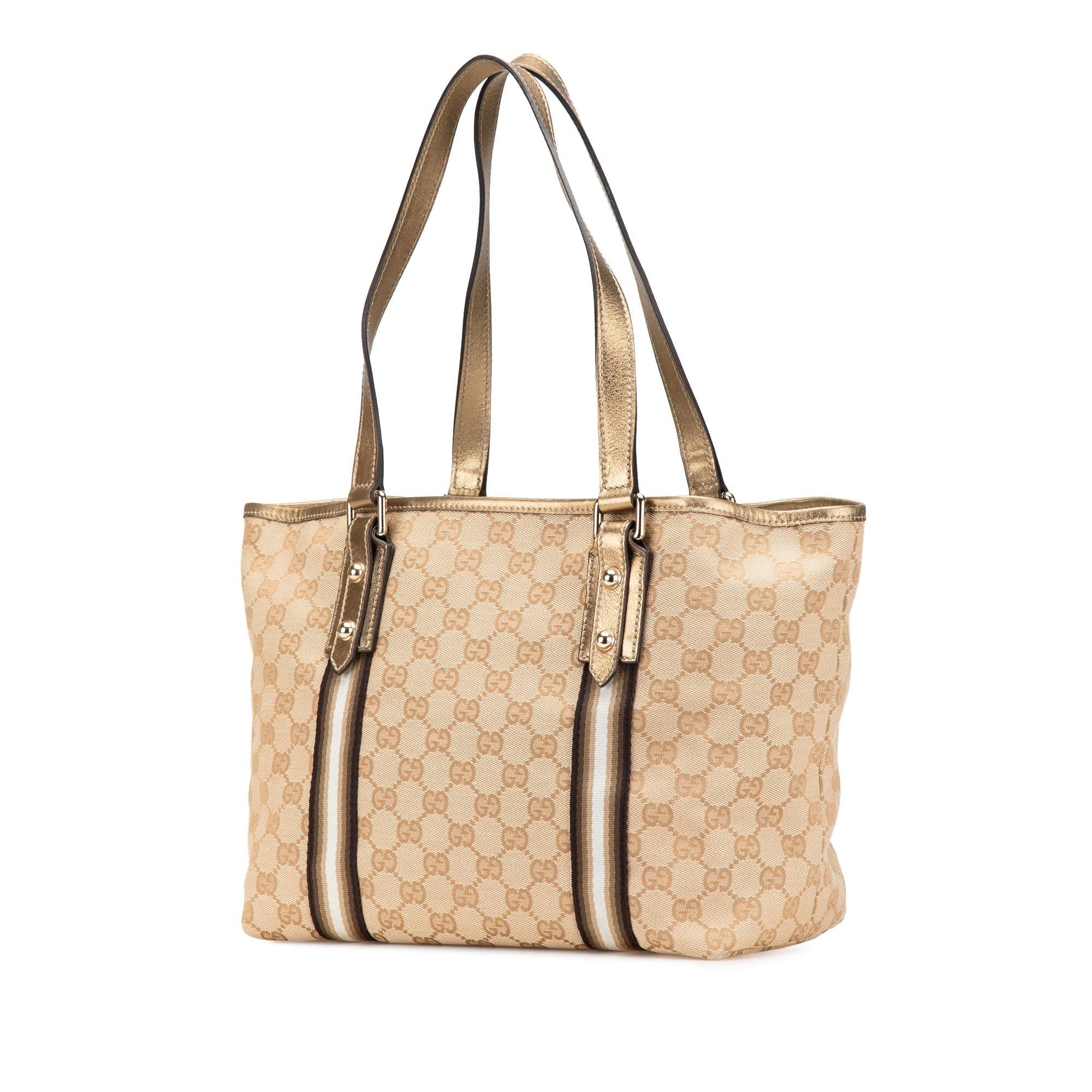 Gucci GG Jolicoeur Canvas Calf Brown Gold Tote Bag