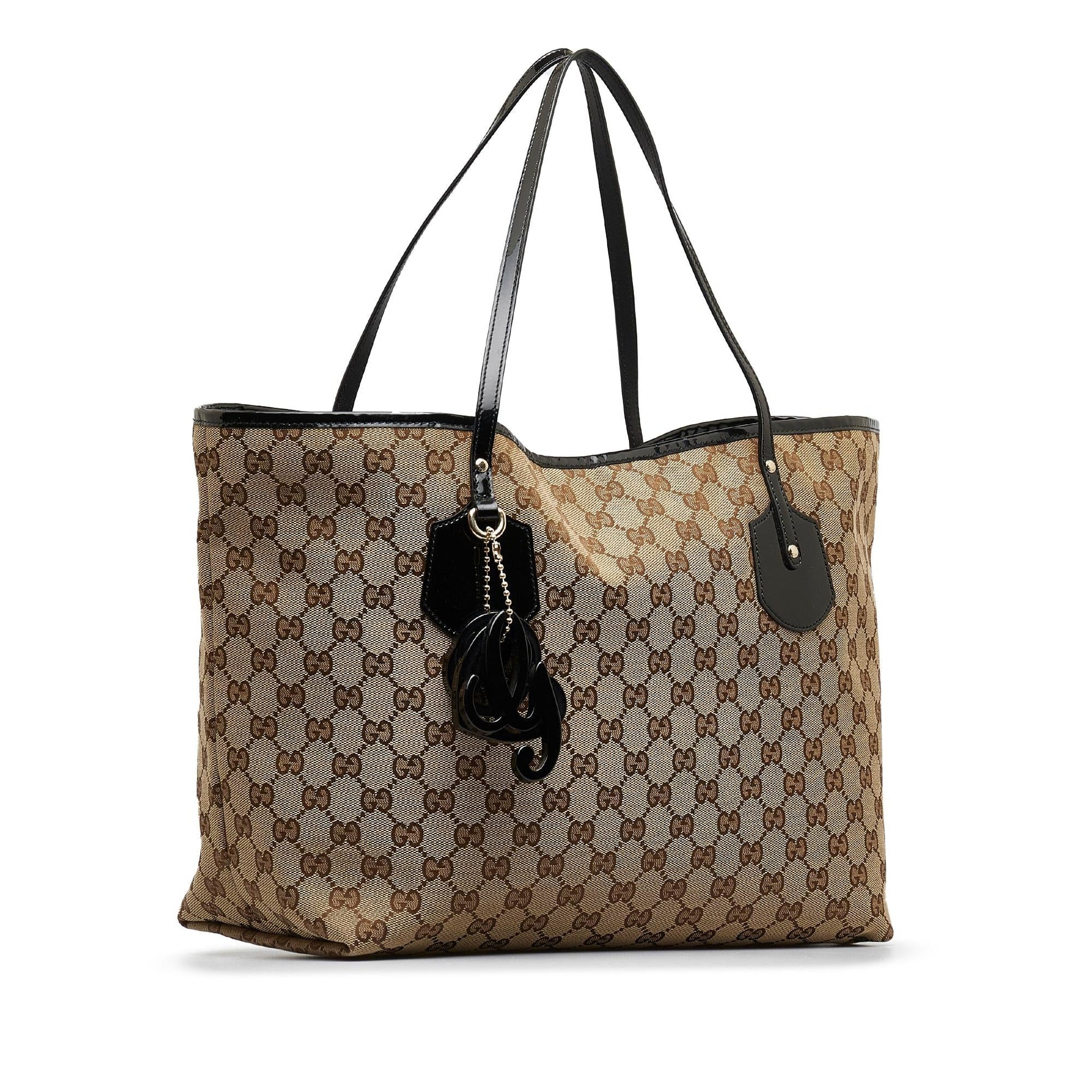 Gucci GG Jolie SHG-ggwp6Z Leather Canvas Patent Black Tote Bag