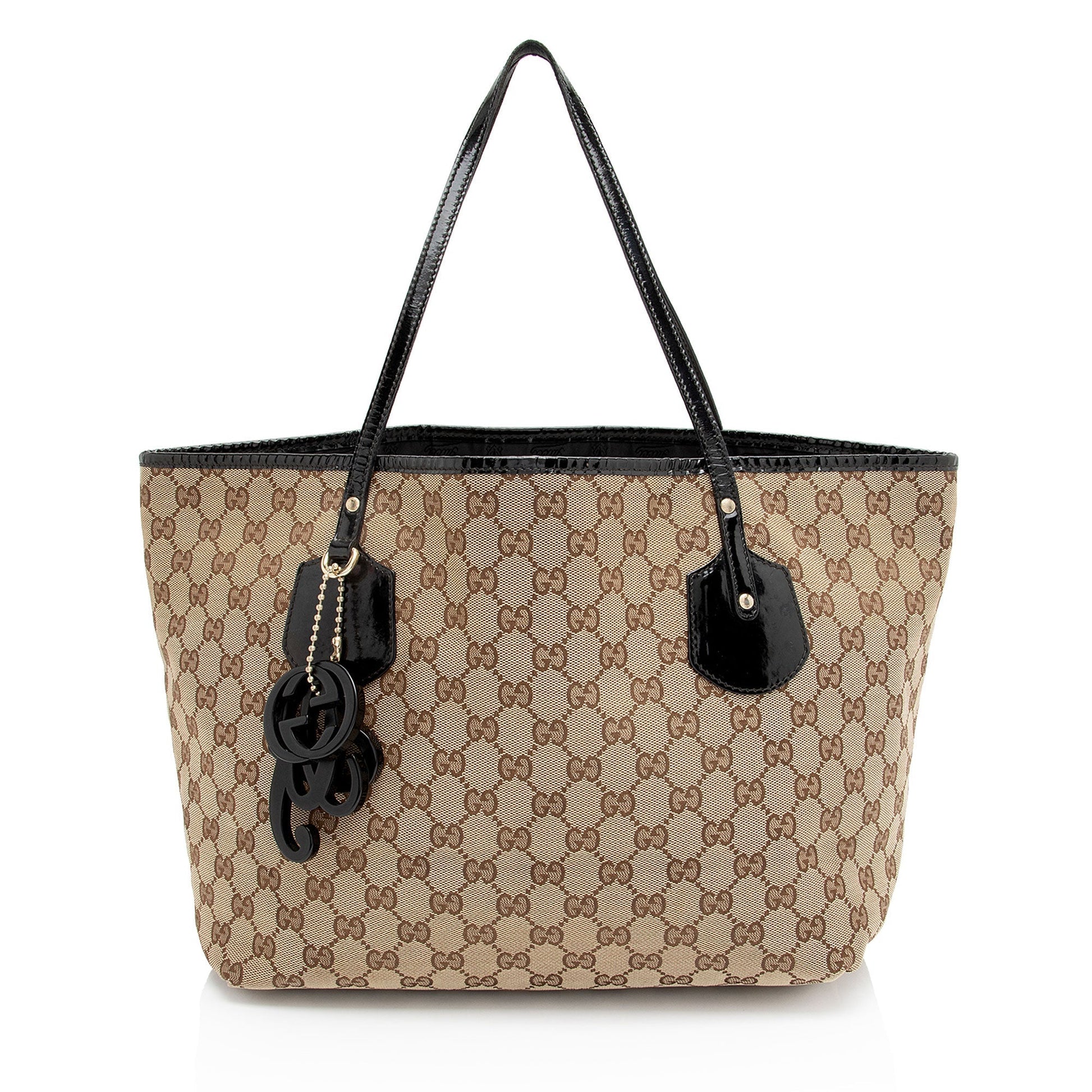 Gucci GG Jolie SHF-ts1Qcb Leather Canvas Patent Black Tote Bag