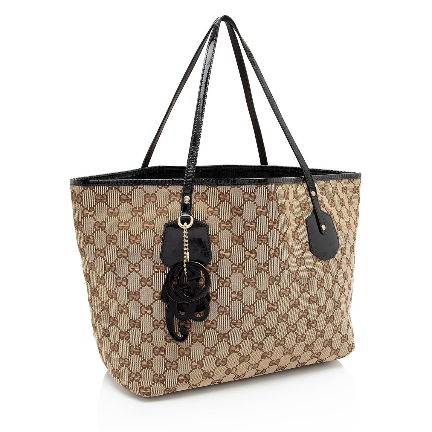 Gucci GG Jolie SHF-ts1Qcb Leather Canvas Patent Black Tote Bag