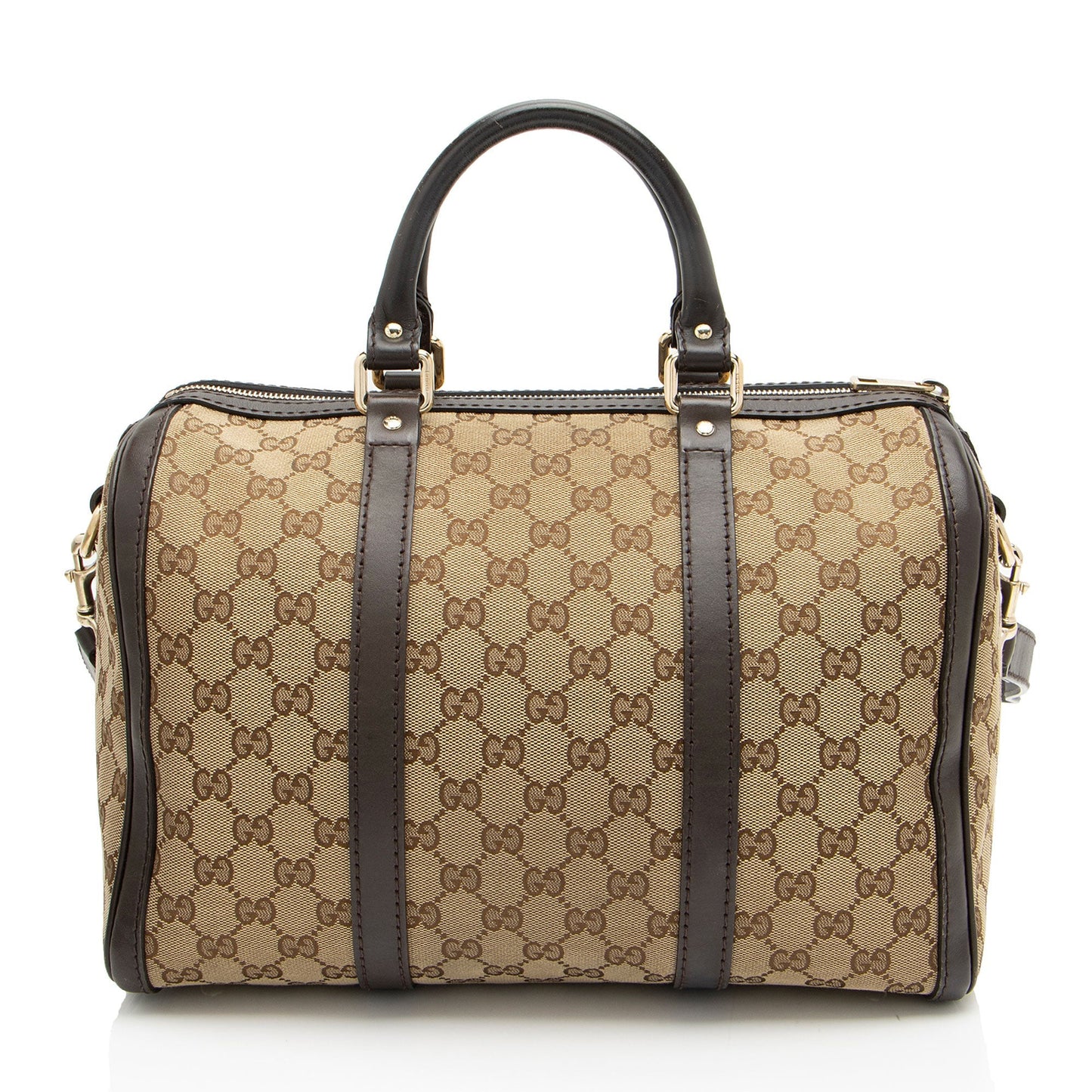 Gucci GG Joy Boston SHF-gIsKE9 Leather Canvas Brown Beige Satchel Bag