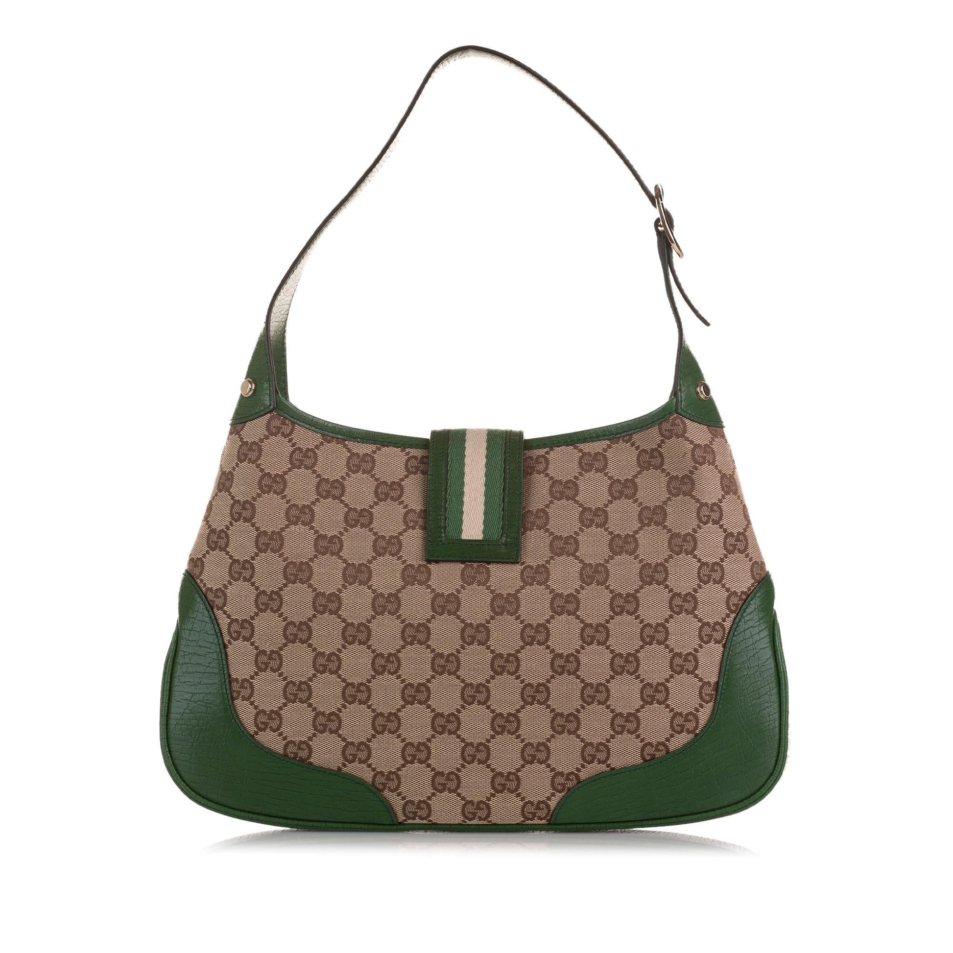 Gucci GG Junco SHG-m2iTs8 Canvas Calf Brown Green Shoulder Bag
