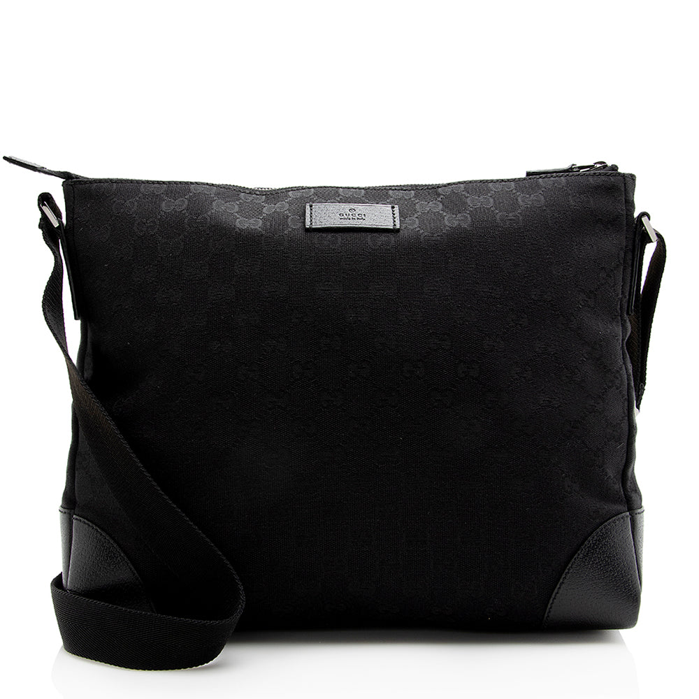 Gucci GG Messenger SHF Leather Canvas Nylon Black Shoulder Bag