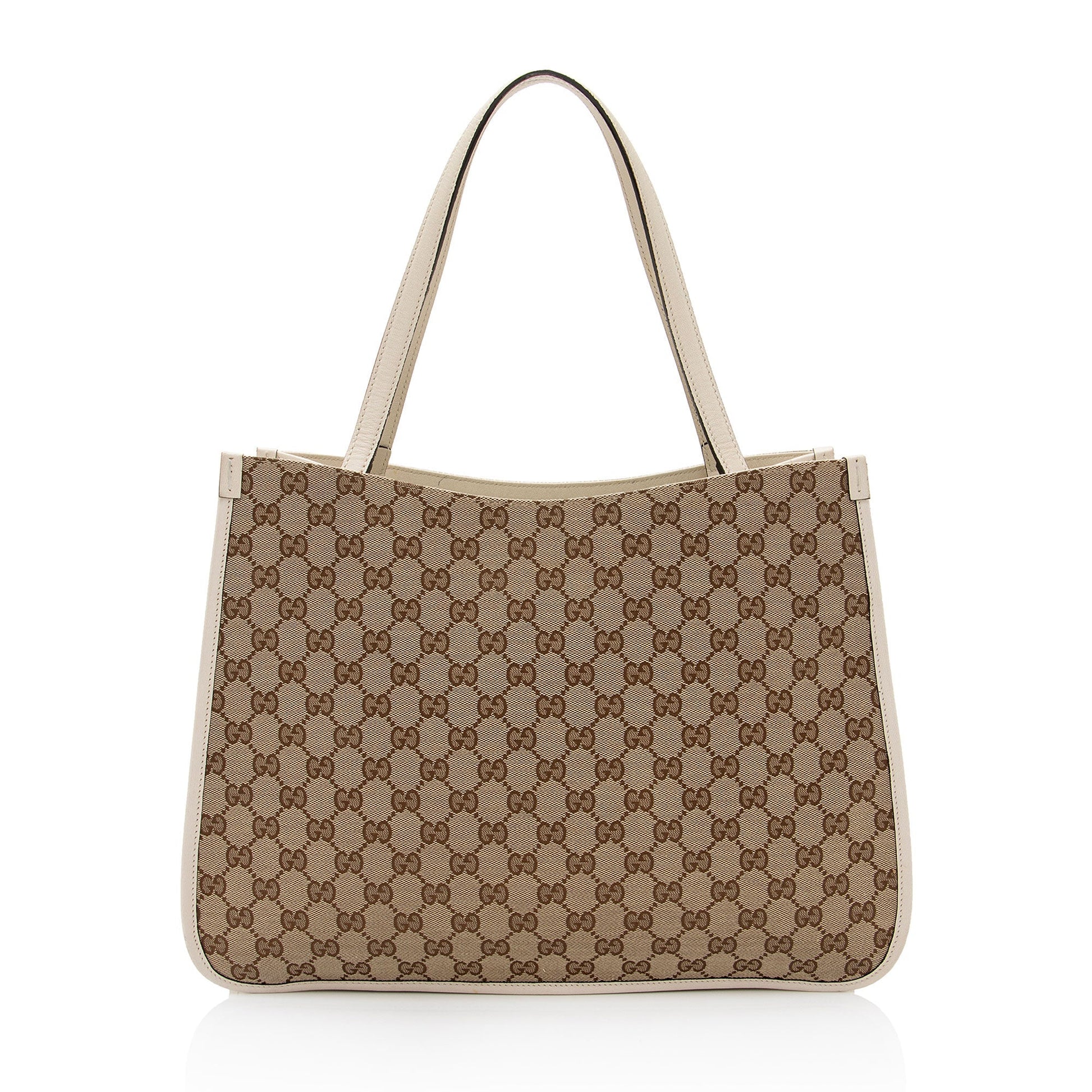 Gucci GG Horsebit SHF-JmQOXy Leather Canvas White Beige Tote Bag