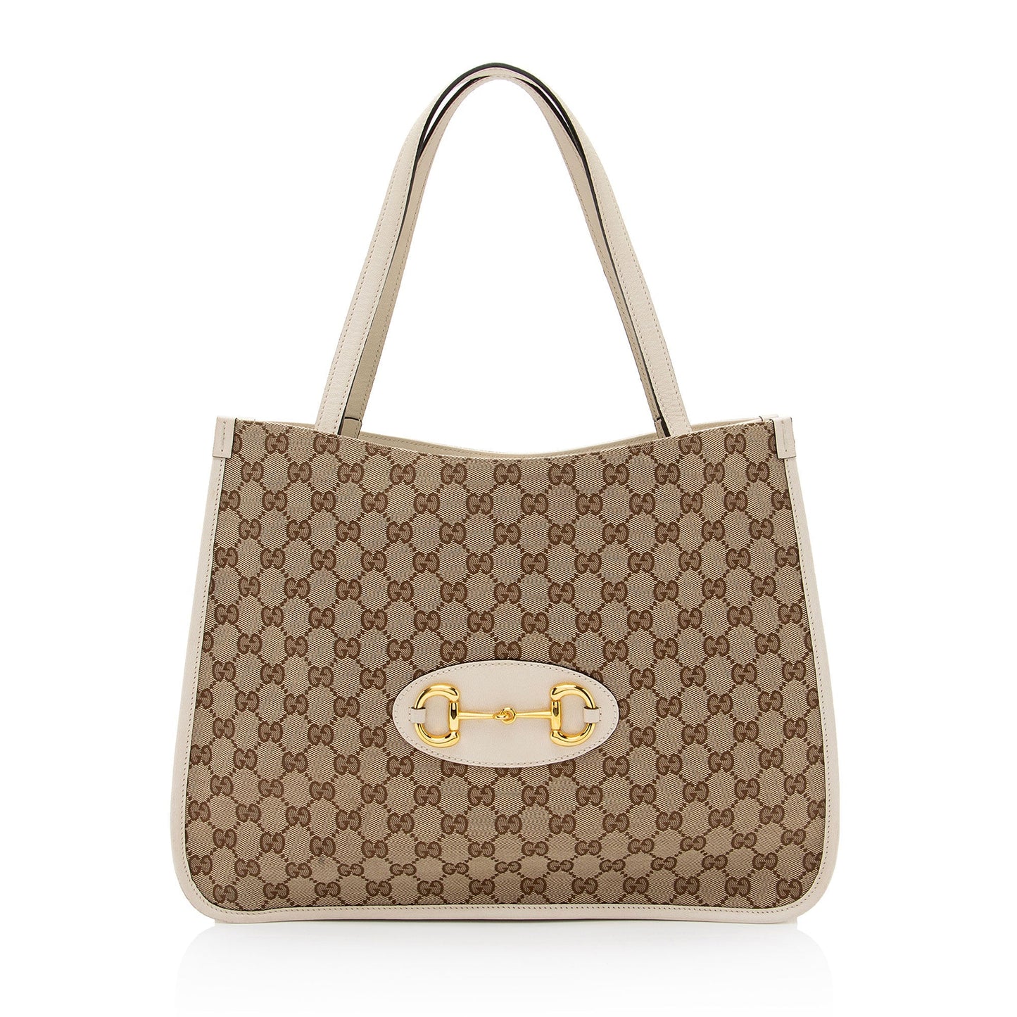 Gucci GG Horsebit SHF-JmQOXy Leather Canvas White Beige Tote Bag