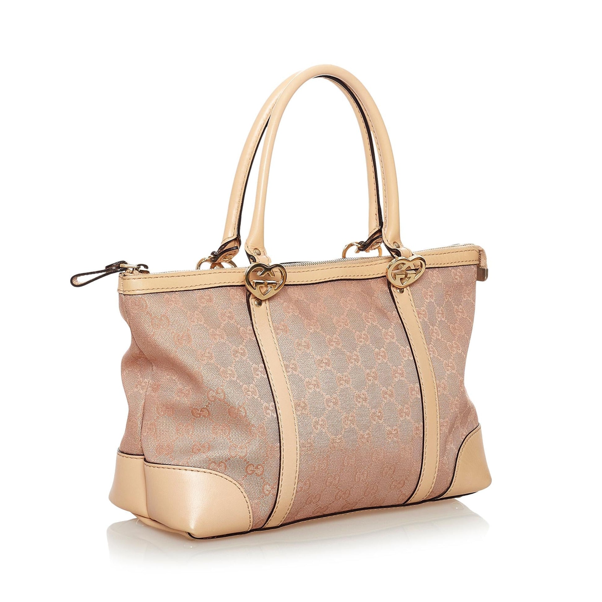 Gucci GG Lovely SHG Canvas Calf Brown Pink Tote Bag