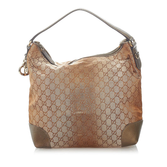 Gucci GG Lurex Heart Bit SHG Canvas Calf Brown Tote Bag Bag Shg