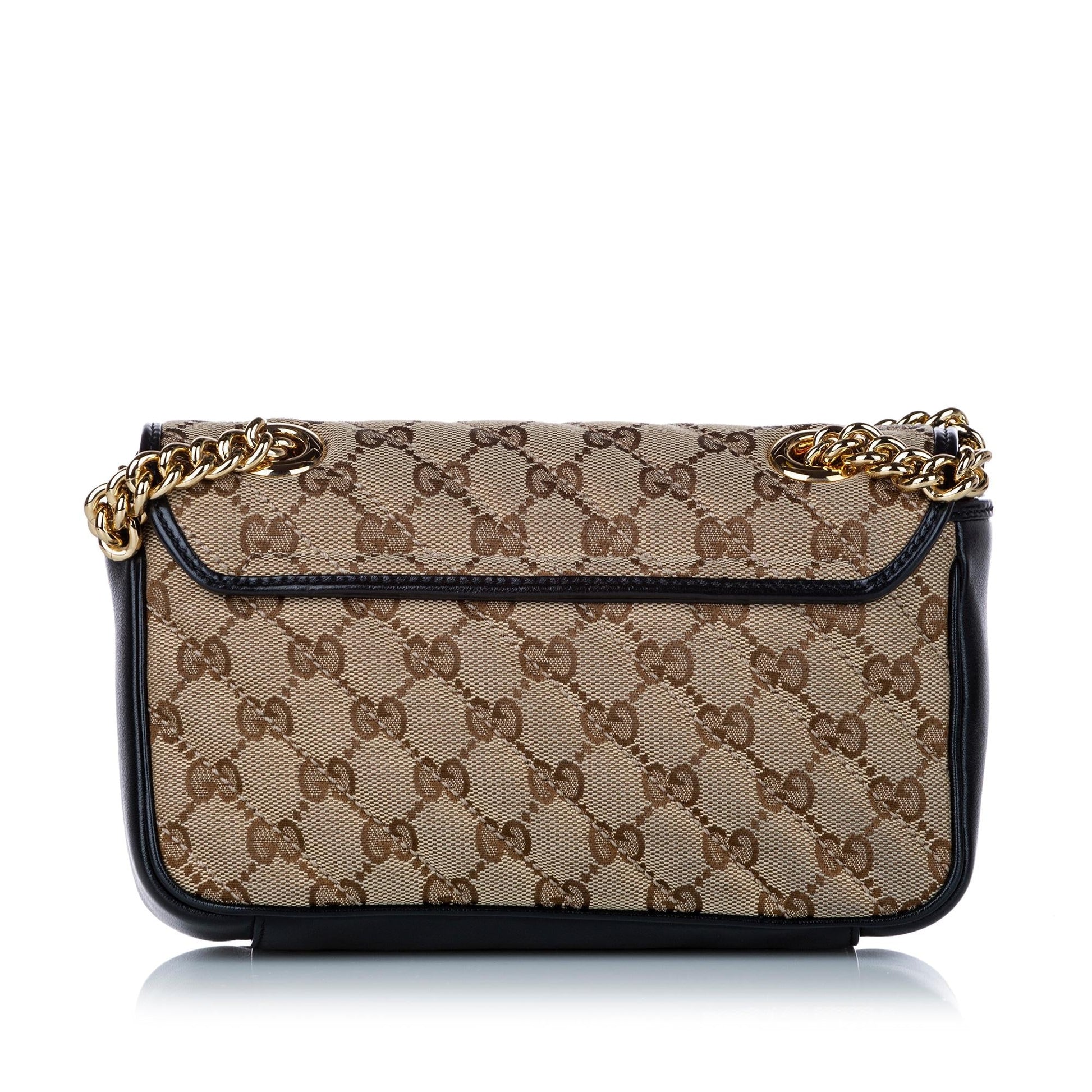 Gucci GG Marmont SHG Canvas Calf Black Brown Crossbody Bag