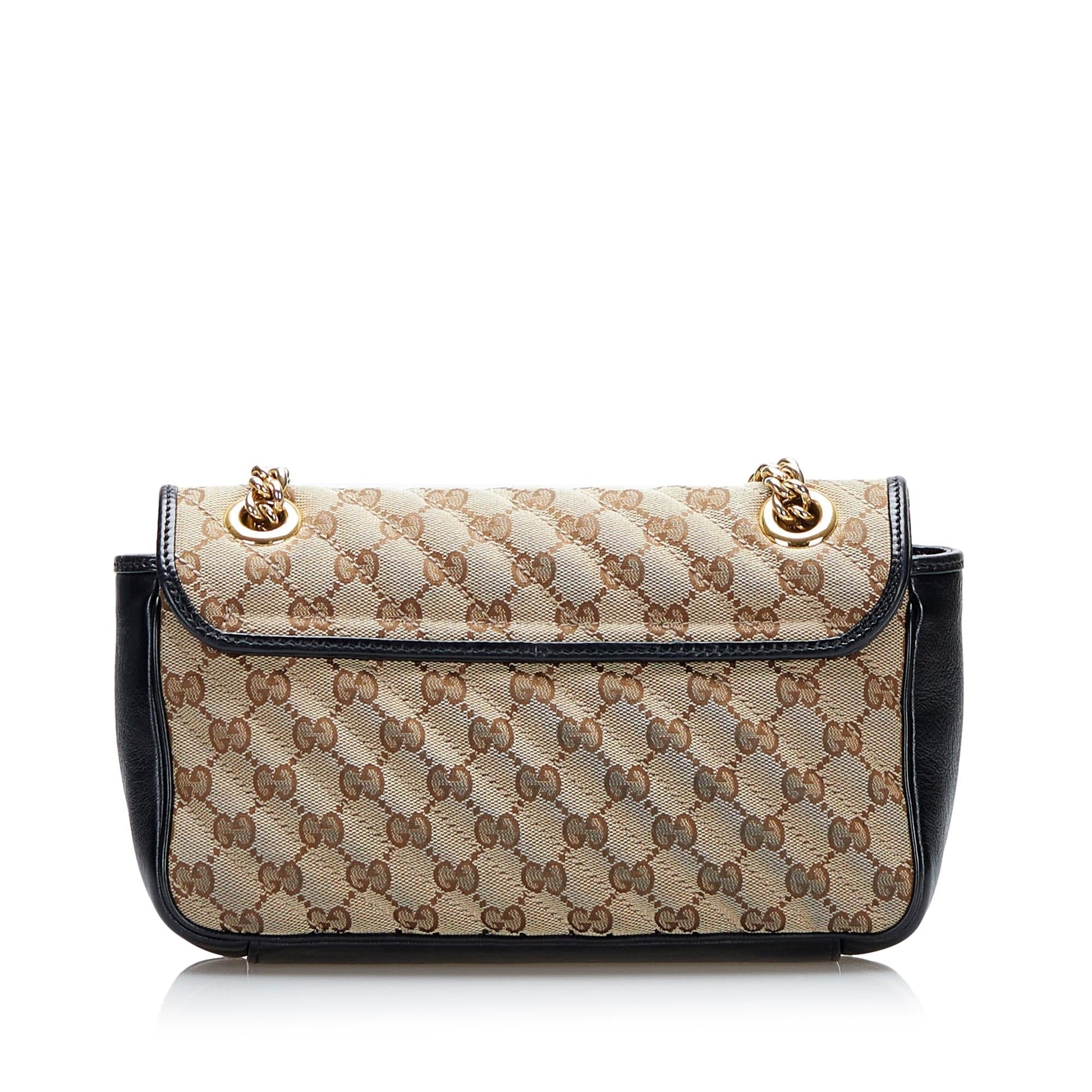Gucci GG Marmont SHG-2wAlnW Canvas Calf Black Brown Crossbody Bag