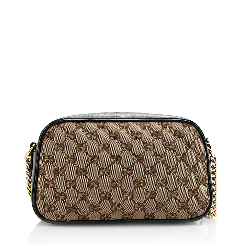 Gucci GG Marmont SHF Leather Canvas Black Beige Crossbody Bag Bag Shf