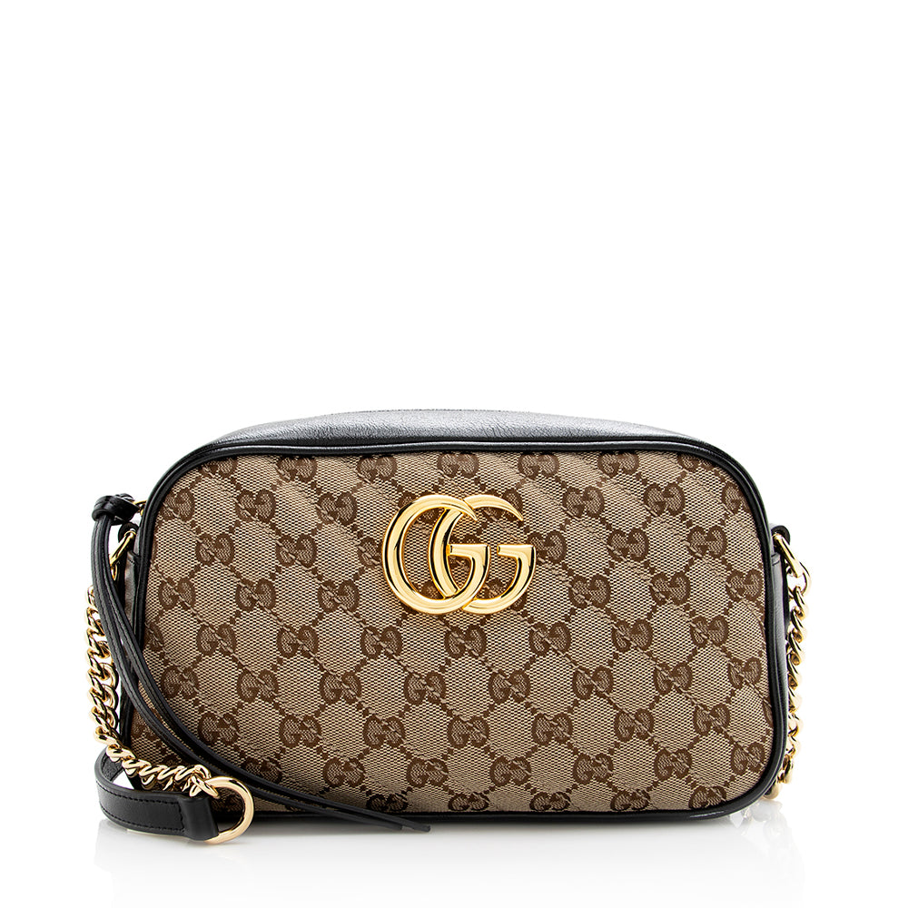 Gucci GG Marmont SHF Leather Canvas Black Beige Crossbody Bag Bag Shf