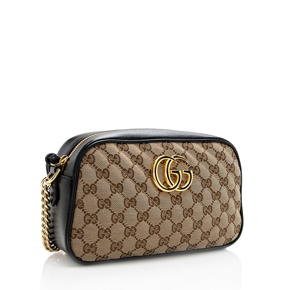 Gucci GG Marmont SHF Leather Canvas Black Beige Crossbody Bag Bag Shf