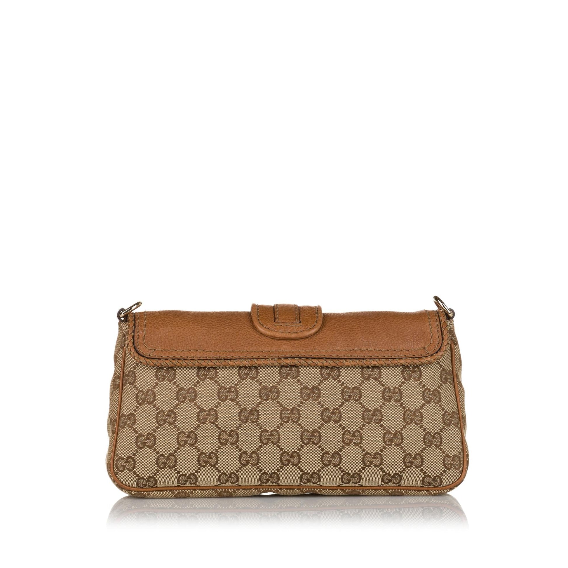Gucci GG Marrakech Evening Baguette SHG Canvas Calf Brown Handbag
