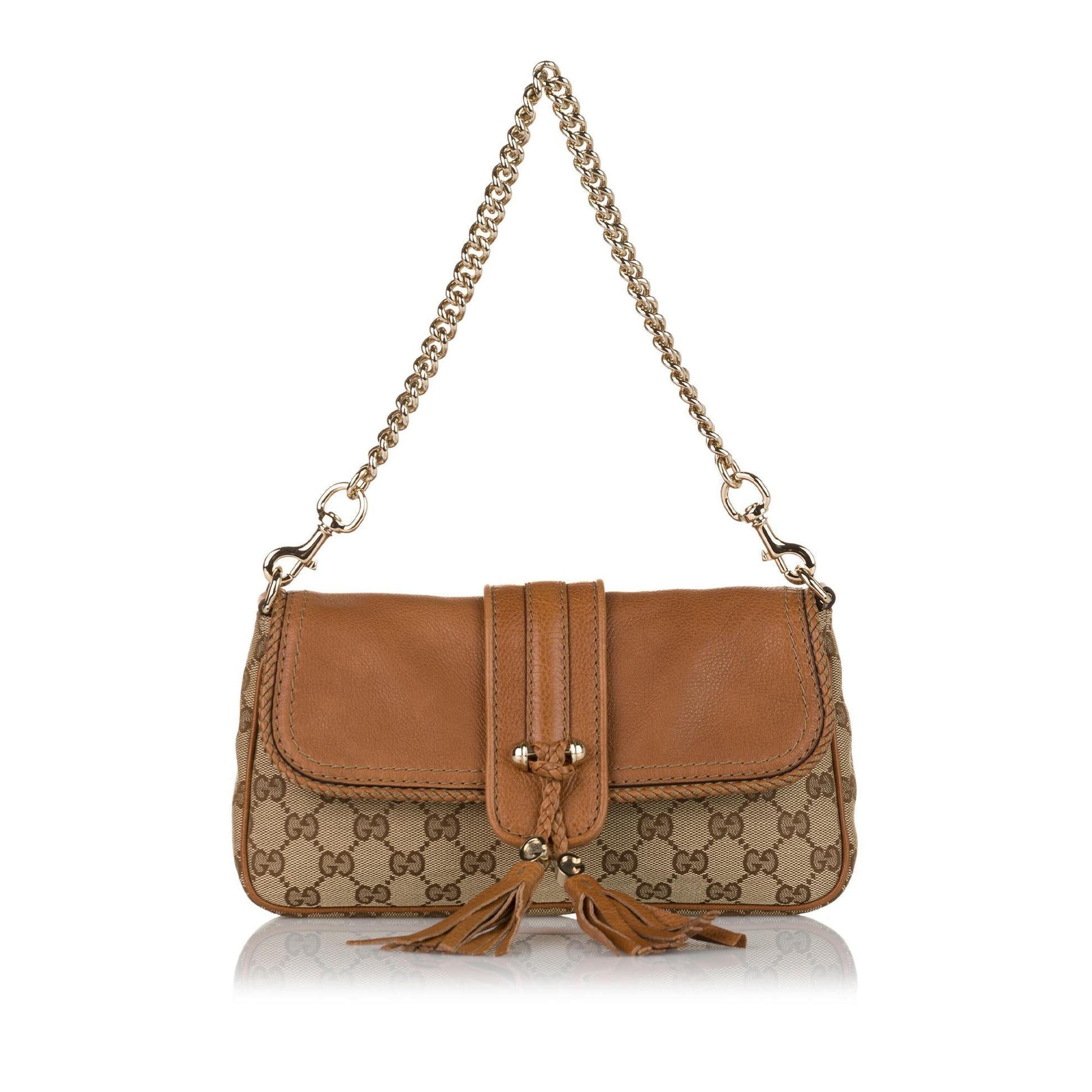 Gucci GG Marrakech Evening Baguette SHG Canvas Calf Brown Handbag