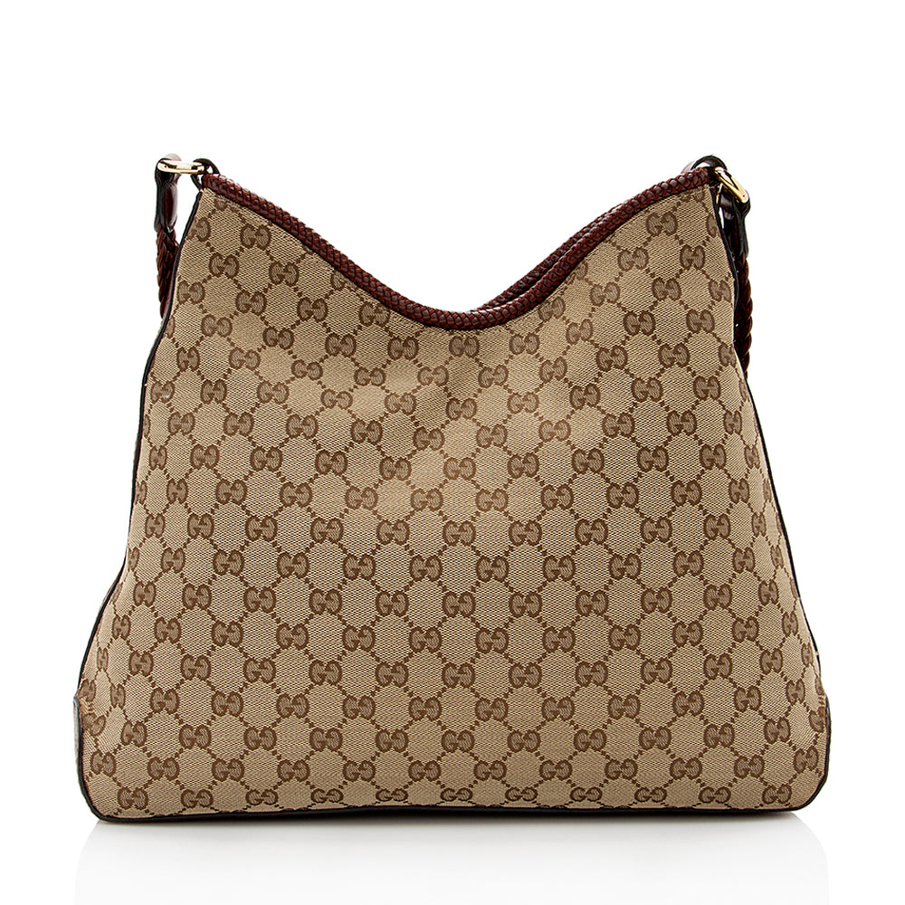 Gucci GG Marrakech SHF Leather Canvas Beige Red Shoulder Bag