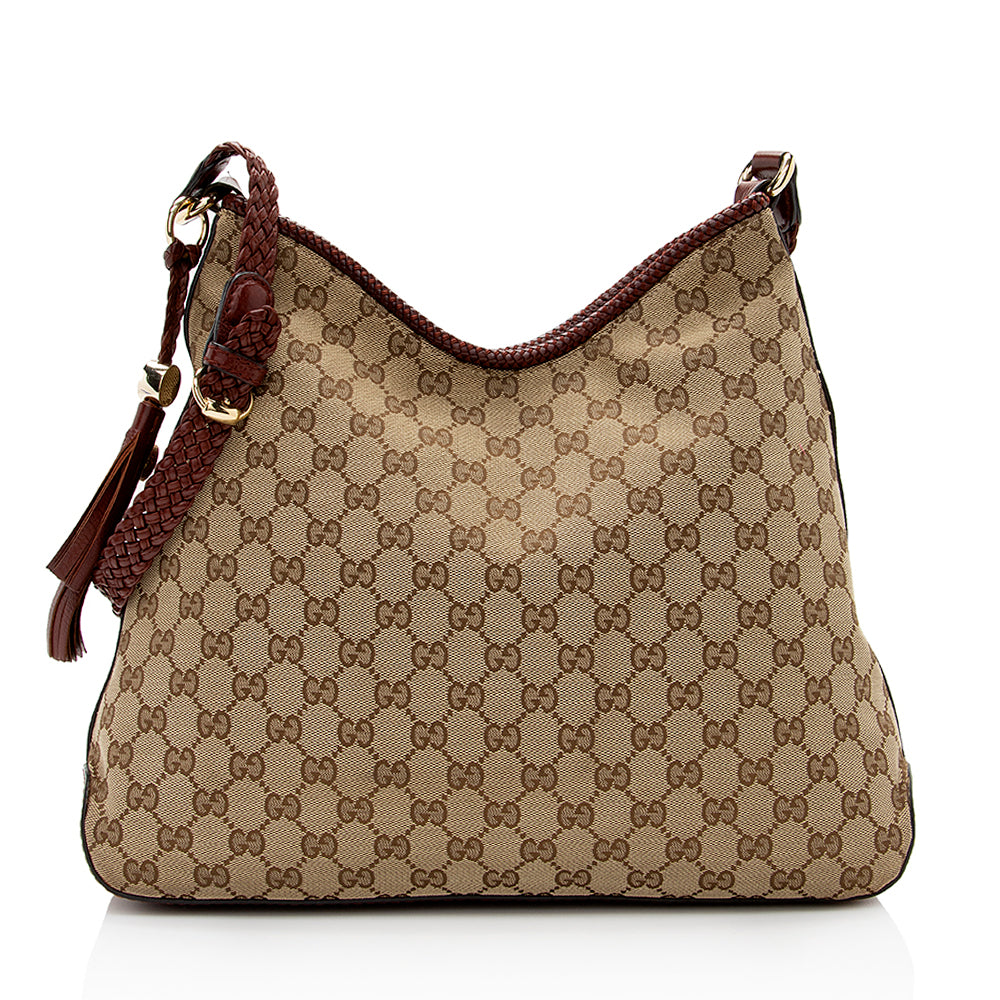Gucci GG Marrakech SHF Leather Canvas Beige Red Shoulder Bag