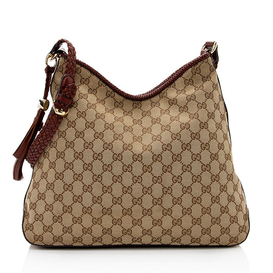 Gucci GG Marrakech SHF Leather Canvas Beige Red Shoulder Bag