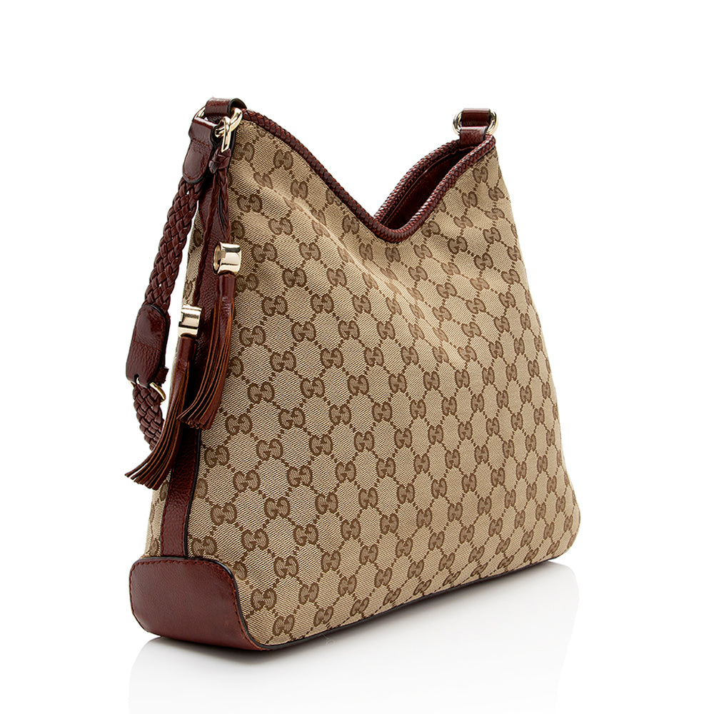 Gucci GG Marrakech SHF Leather Canvas Beige Red Shoulder Bag