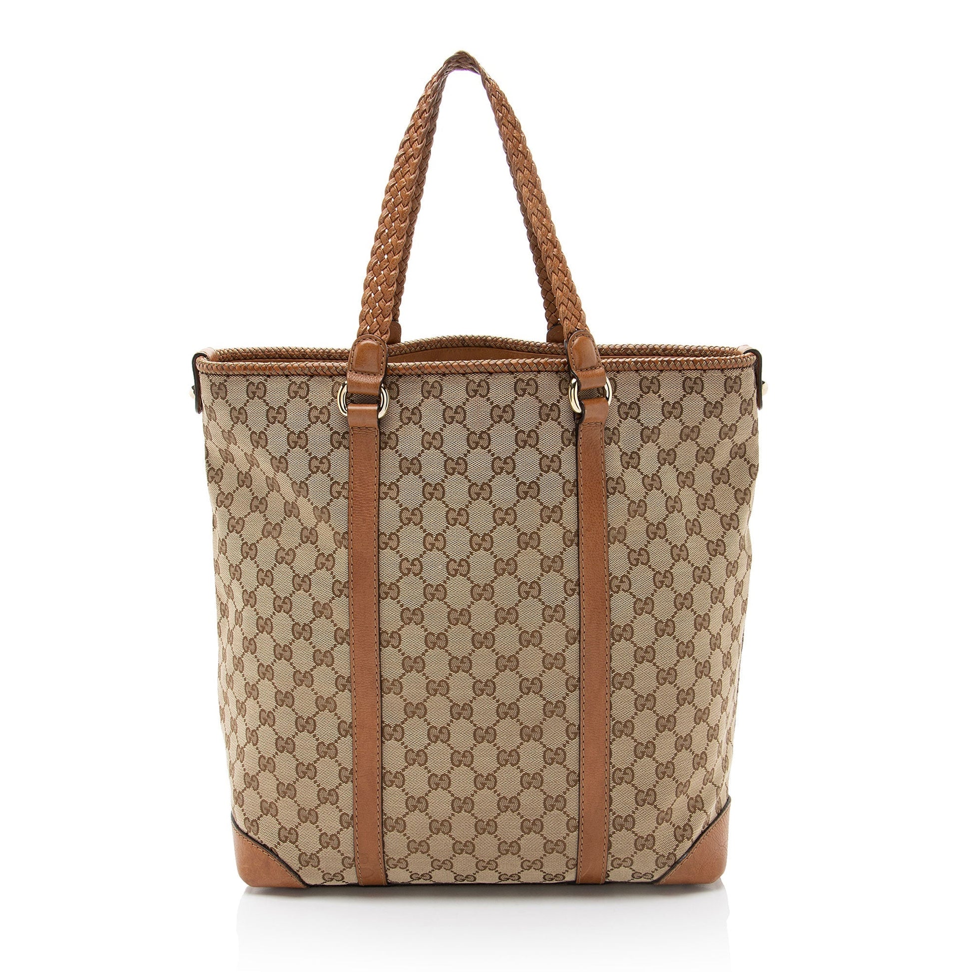 Gucci GG Marrakech Leather Canvas Brown Beige Tote Bag
