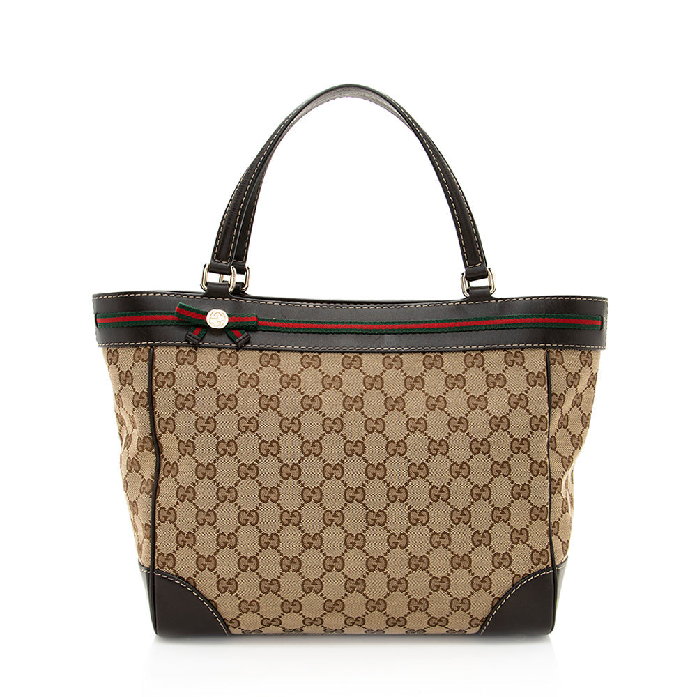Gucci GG Mayfair SHF Leather Canvas Brown Beige Tote Bag Tote Shf